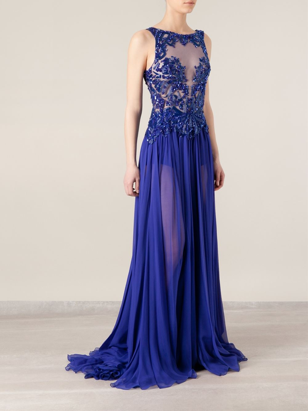 Zuhair Murad Sequin Embellished Pleated Gown in Blue - Lyst