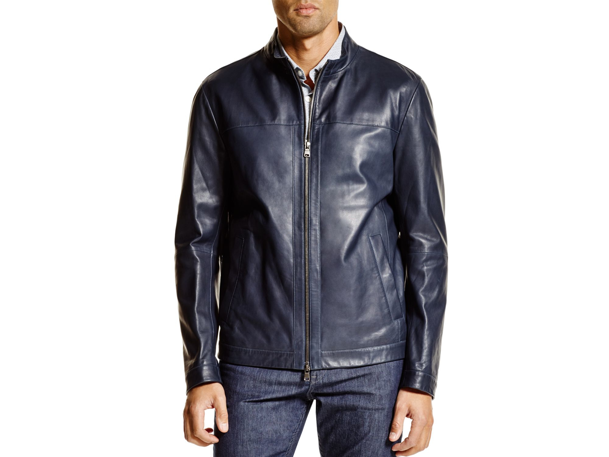 BOSS by HUGO BOSS Boss Arweo Navy Leather Jacket - 100% Bloomingdale's  Exclusive in Black for Men - Lyst