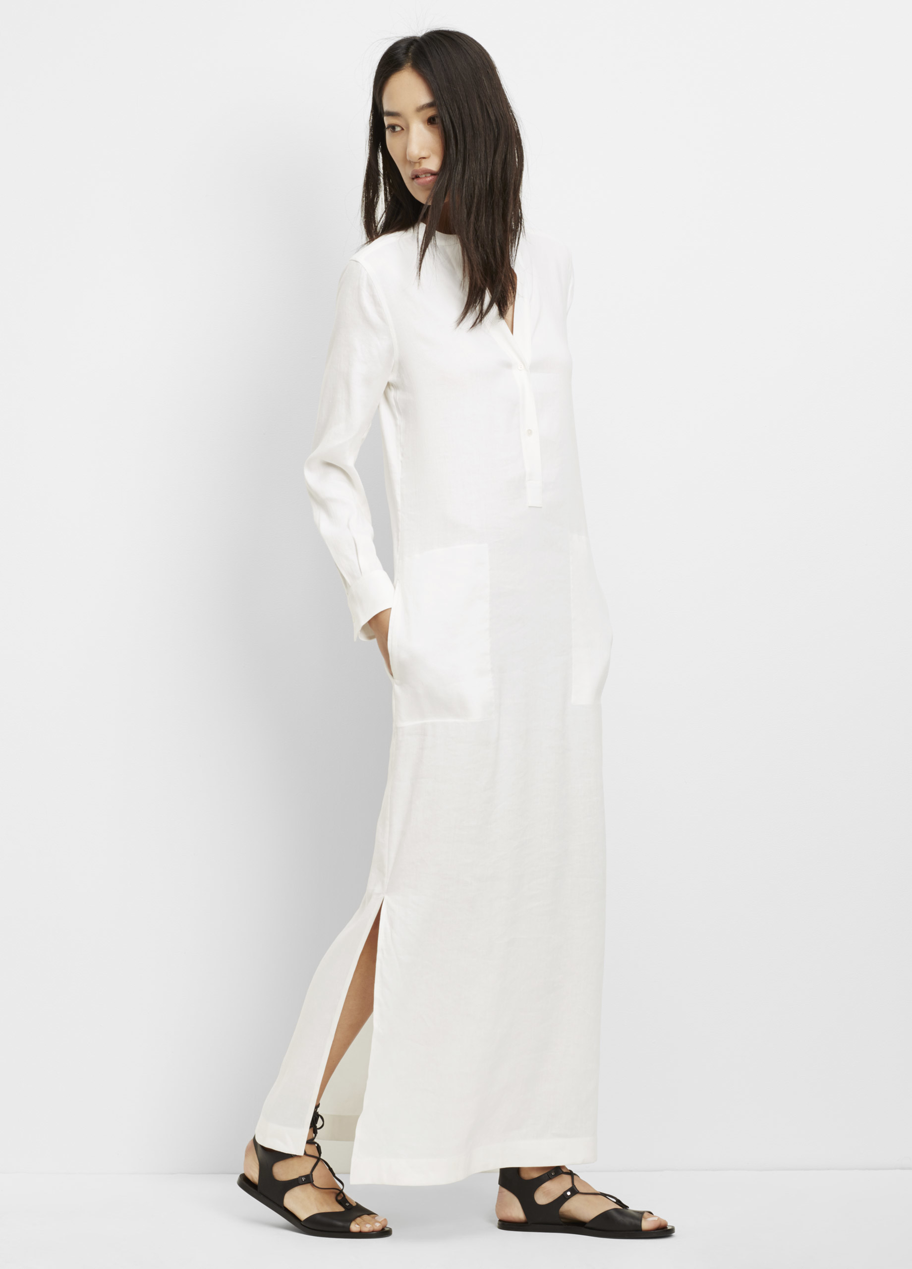 Vince Linen Maxi Dress in White | Lyst