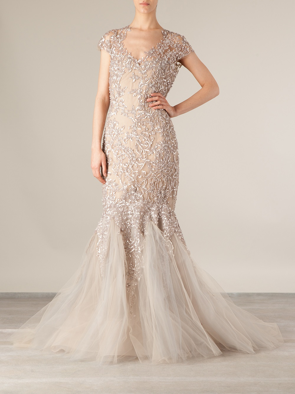 Reem acra Fishtail Gown in Natural | Lyst