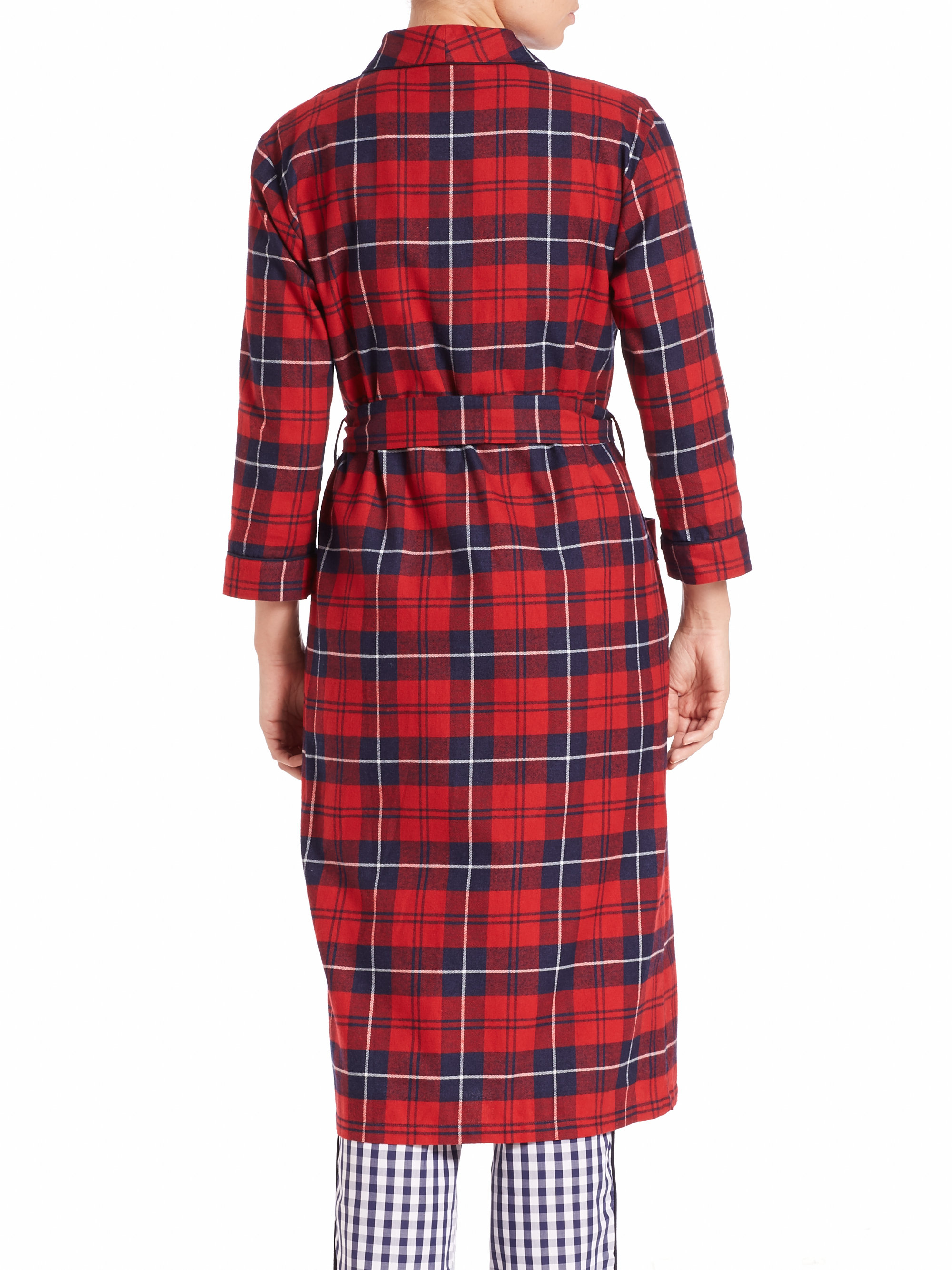 thumbnail image 2 of Fruit Of The Loom Men's Woven Flannel Robe – Black Plaid, One Size, NWT 2 of 6