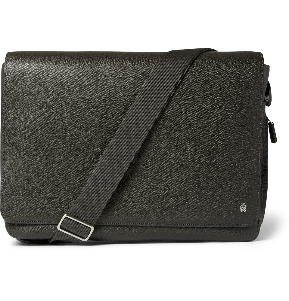 gray leather messenger bag