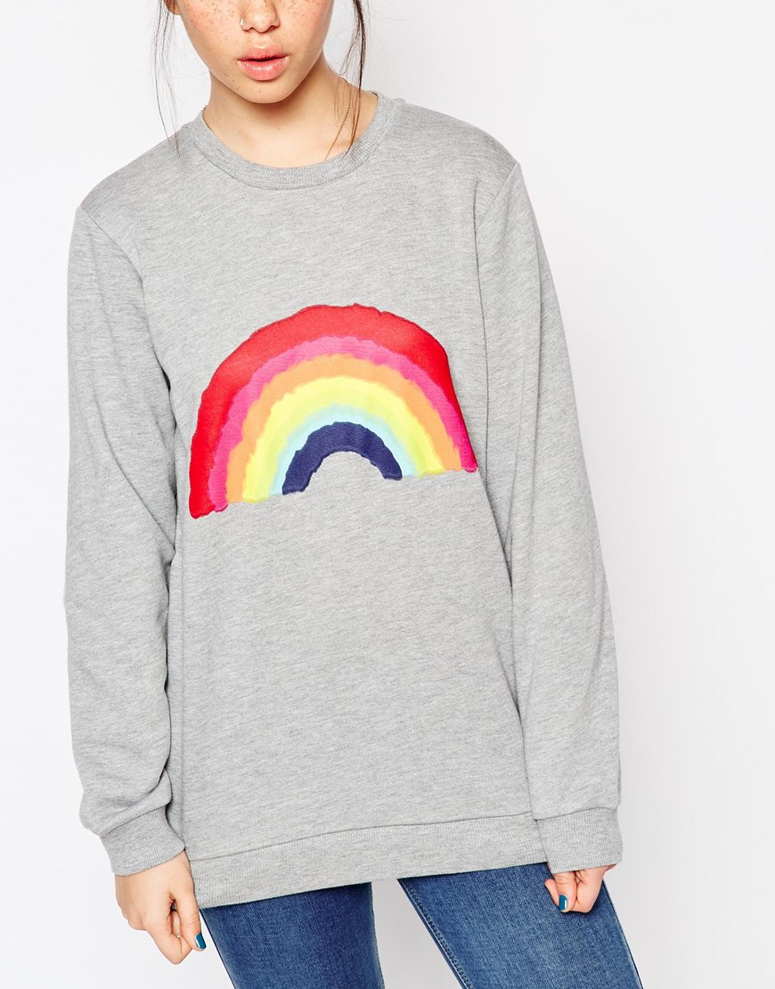 ASOS Sweatshirt With Rainbow Print in Gray Lyst