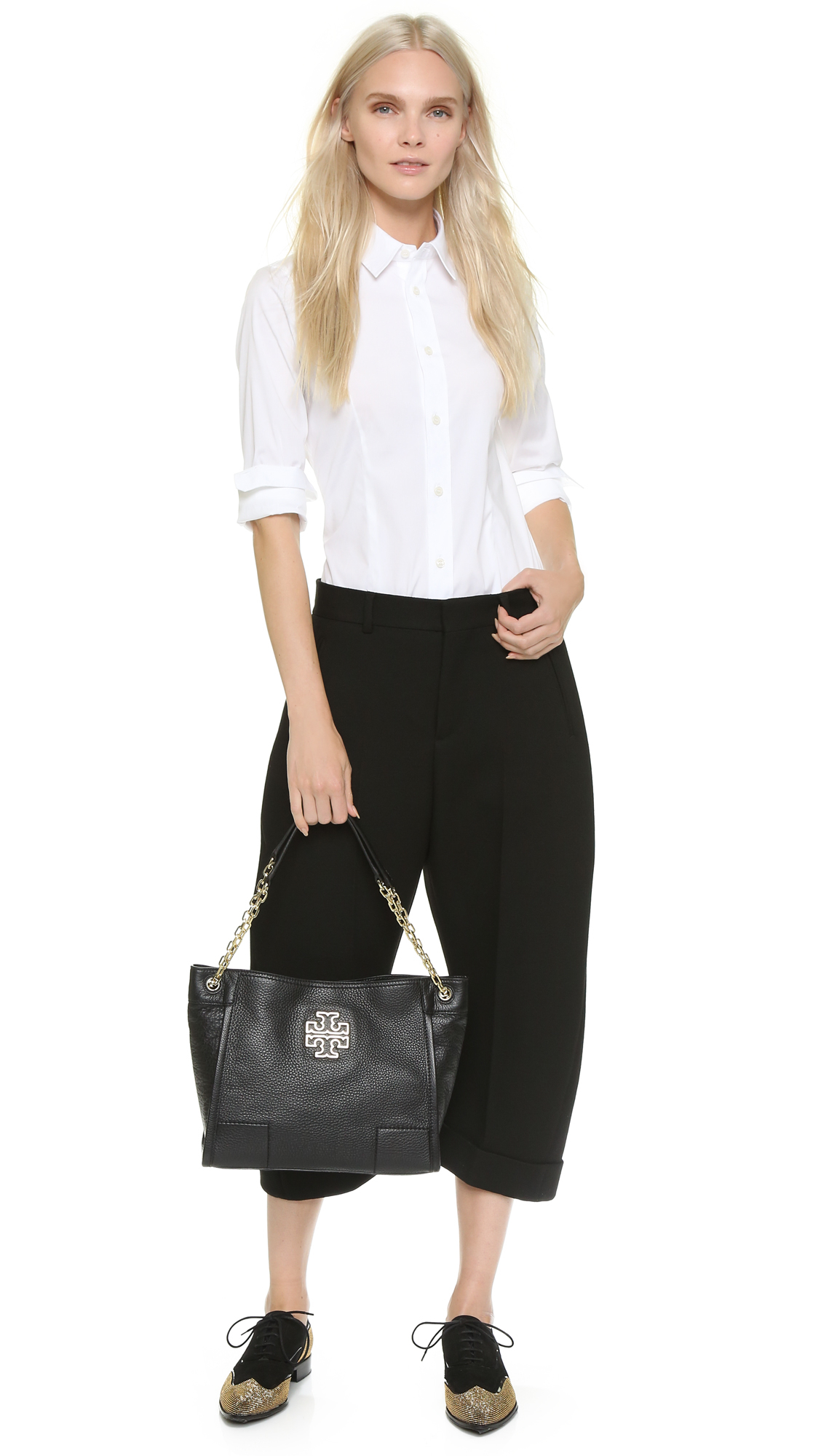 Tory Burch Britten Small Slouchy Tote - Black | Lyst
