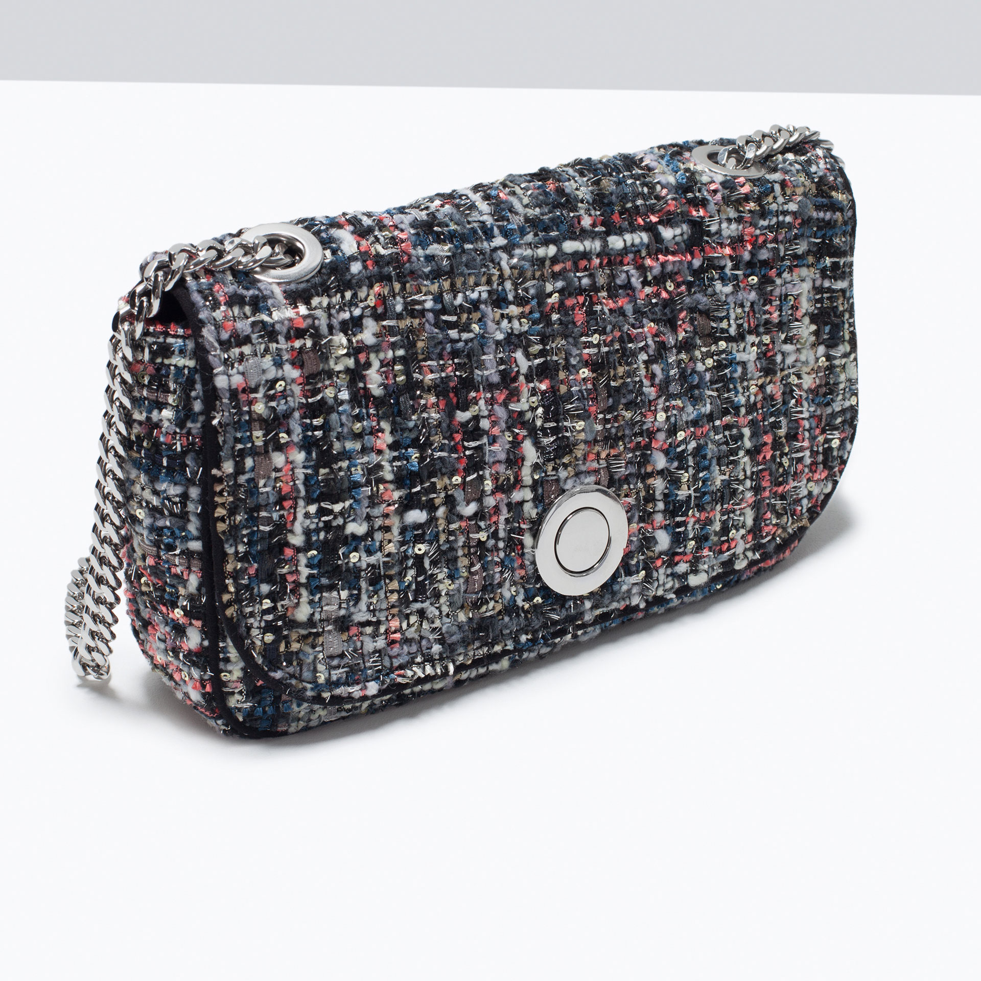 Zara Tweed Messenger Bag in Black | Lyst