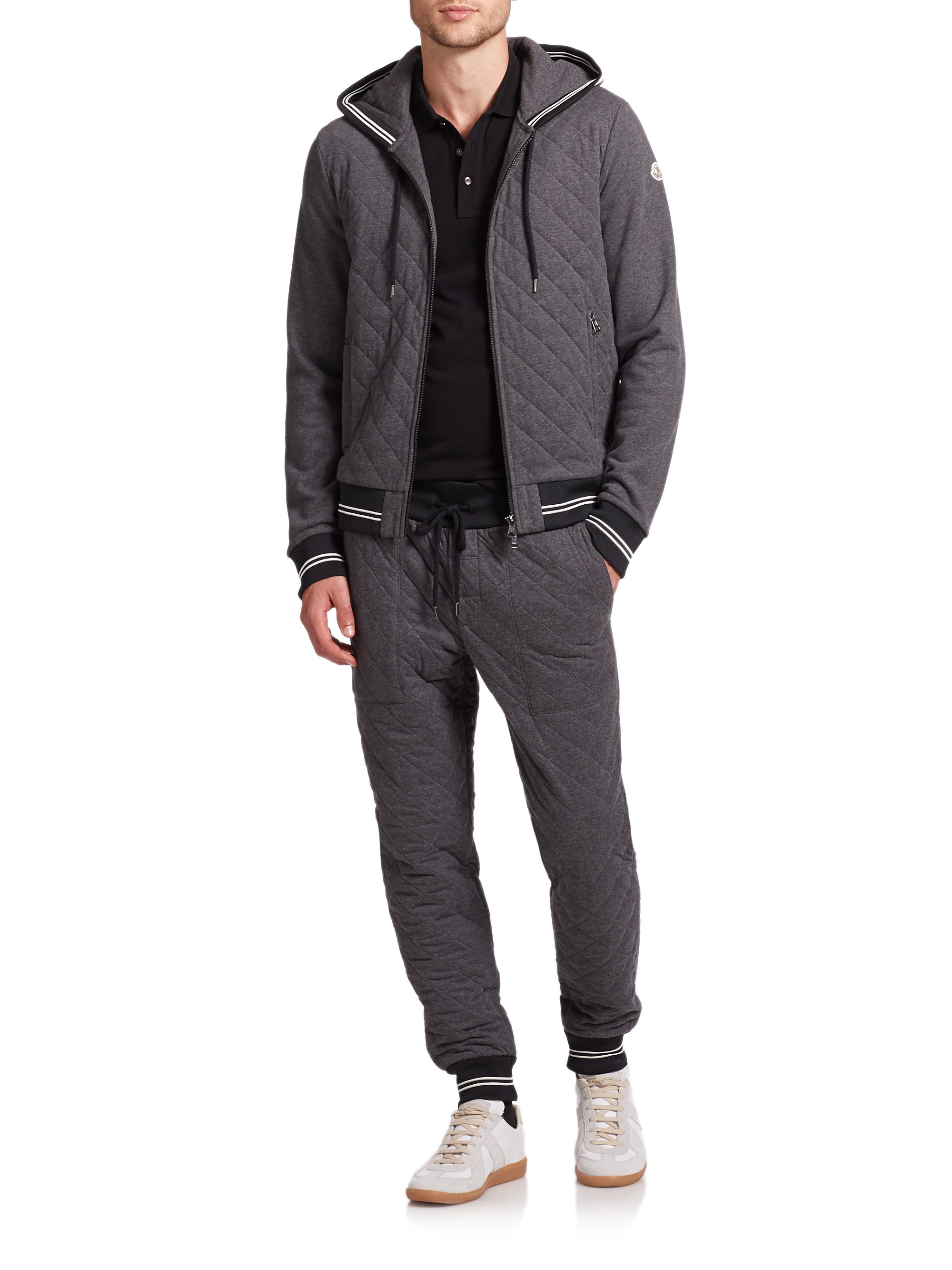 Lyst Moncler Maglia Quilted Banded Cotton Hoodie in Gray for Men