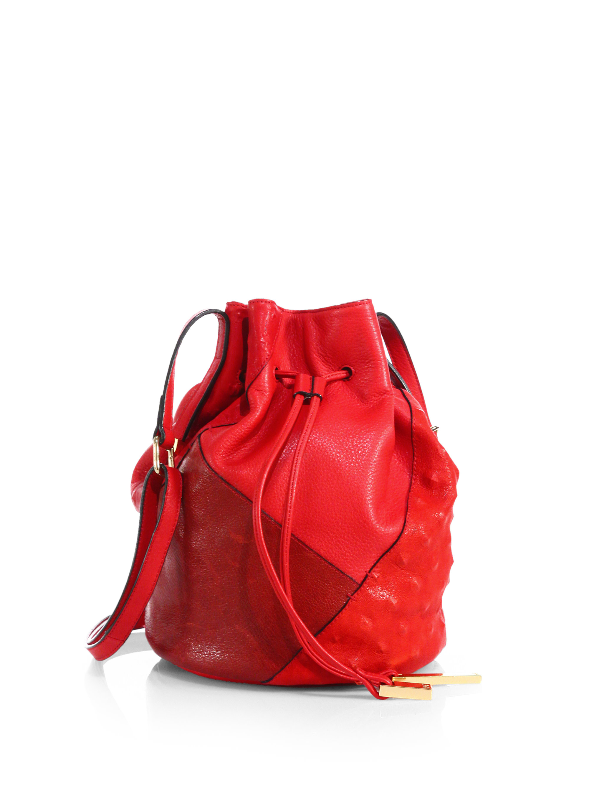 Halston Patchwork Bucket Bag in Red | Lyst