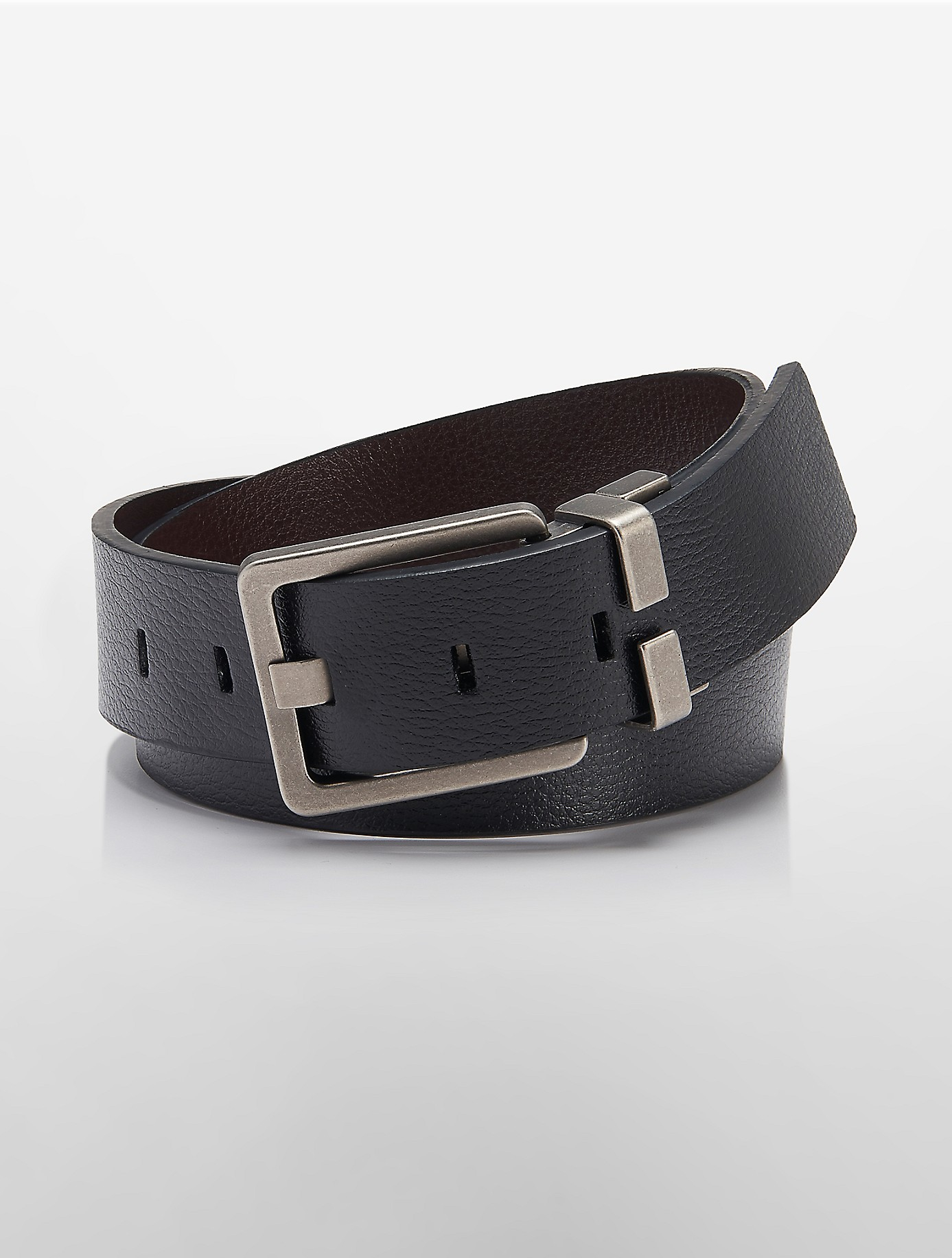 Calvin klein Reversible Leather Square Buckle Belt in Black | Lyst