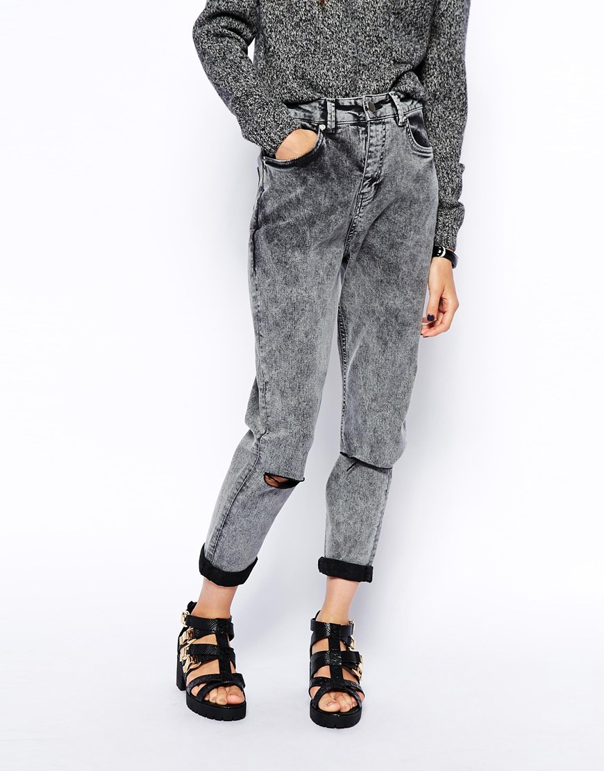 acid wash black mom jeans