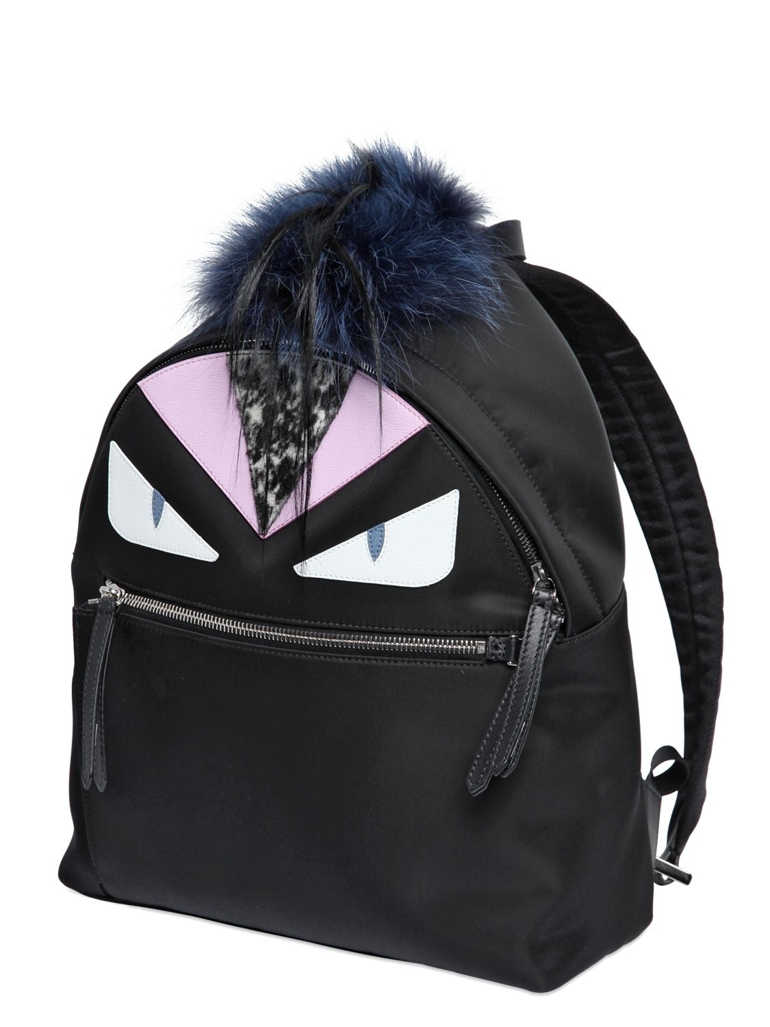 Fendi Monster Nylon Backpack With Fox Fur in Black Lyst