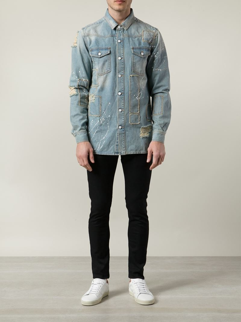 NWT Zara Distressed Denim Jean Shirt Jacket Men Medium Relaxed Fit Snap  Button | eBay