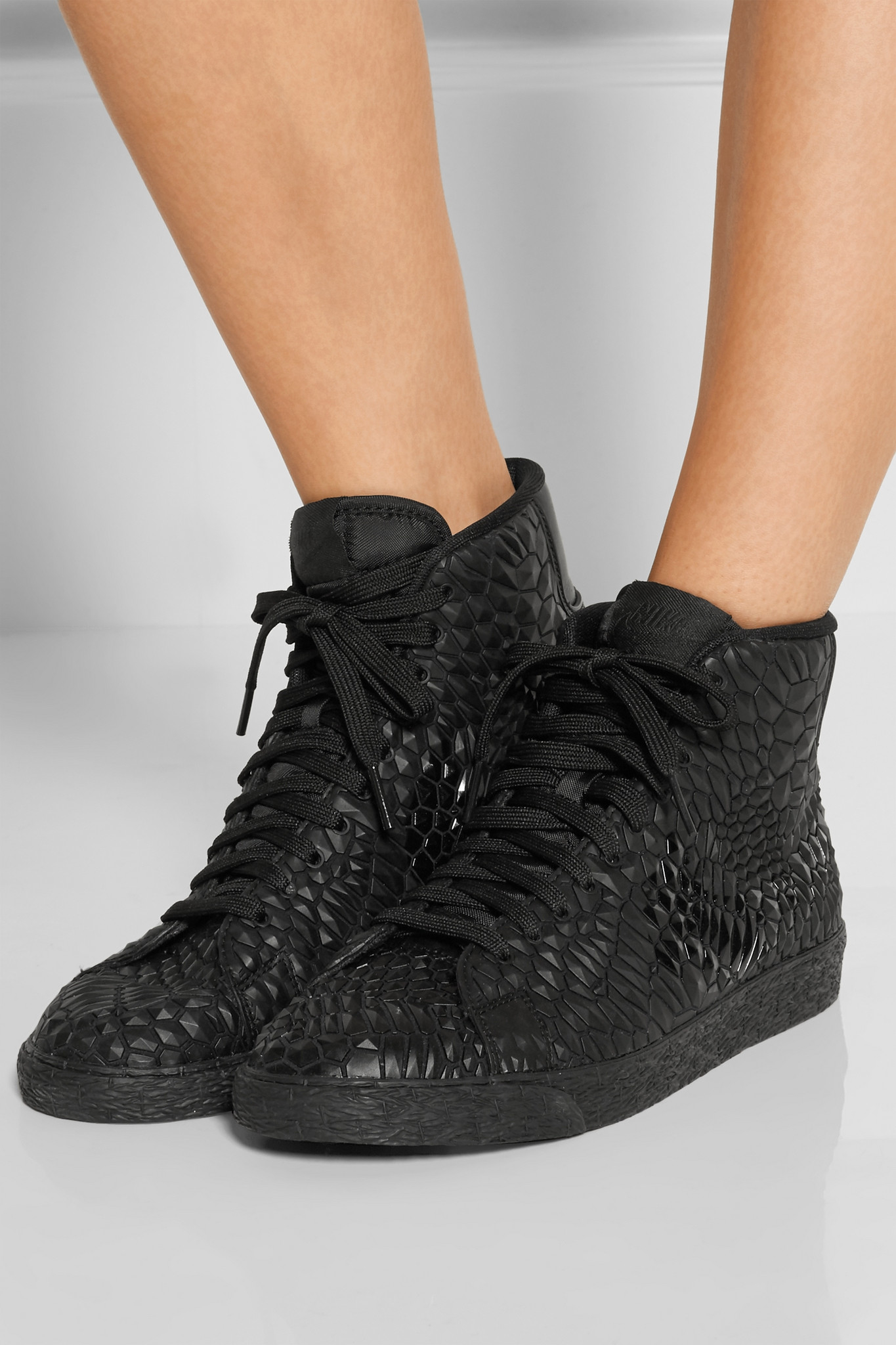 Nike Blazer Mid Diamondback Kurim® Leather High-top Sneakers in Black | Lyst