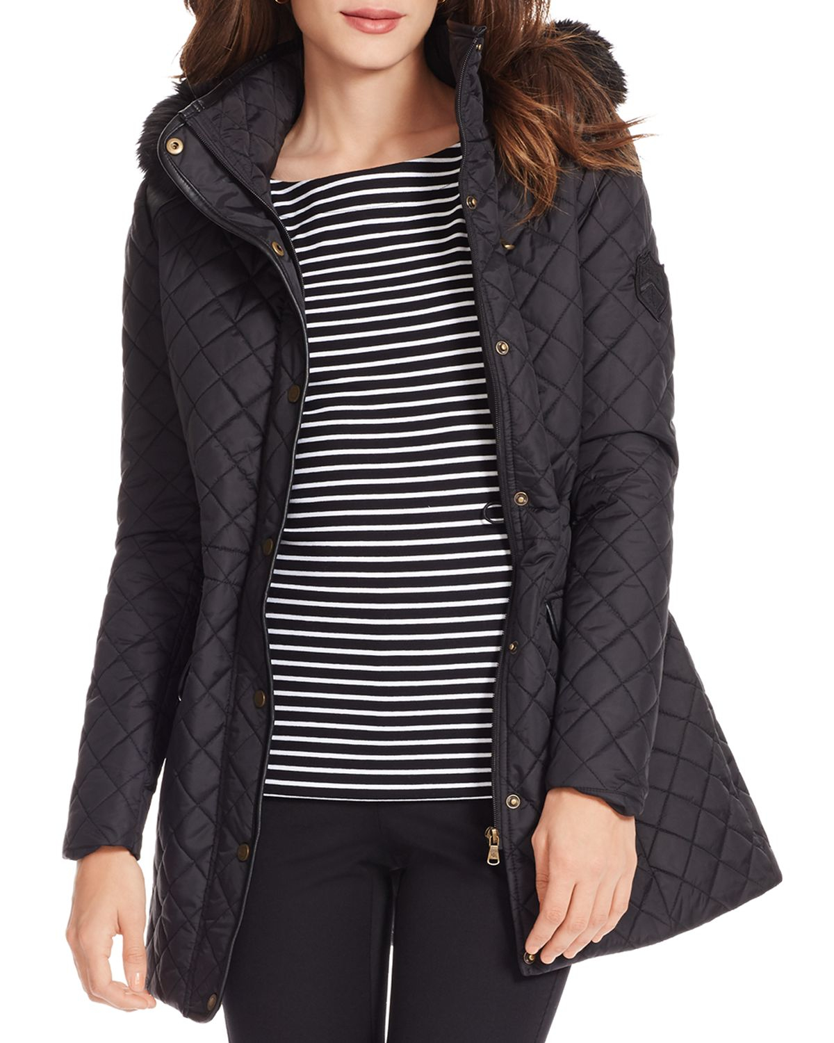 Ralph Lauren Black Quilted Faux Fur Trim Jacket
