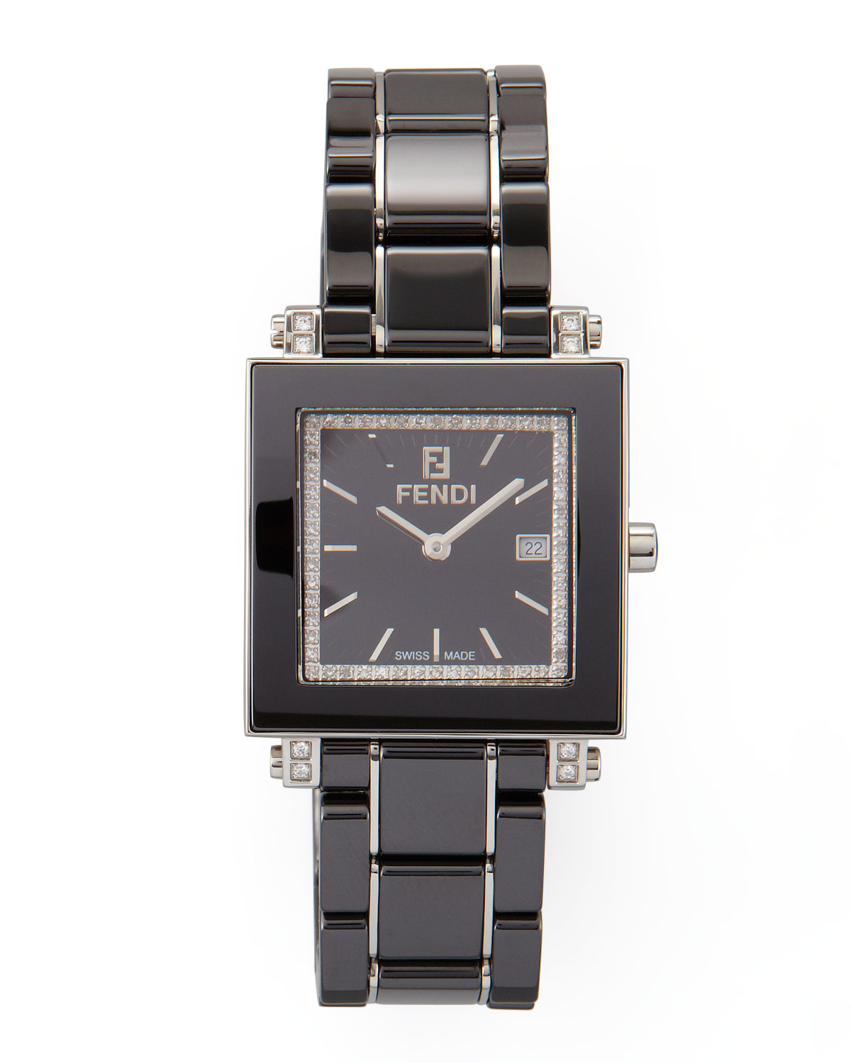 Fendi Ceramic Diamond Stainless Steel Square Watch in Black Lyst