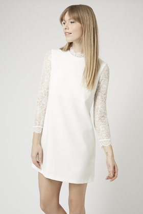 white high neck shift dress