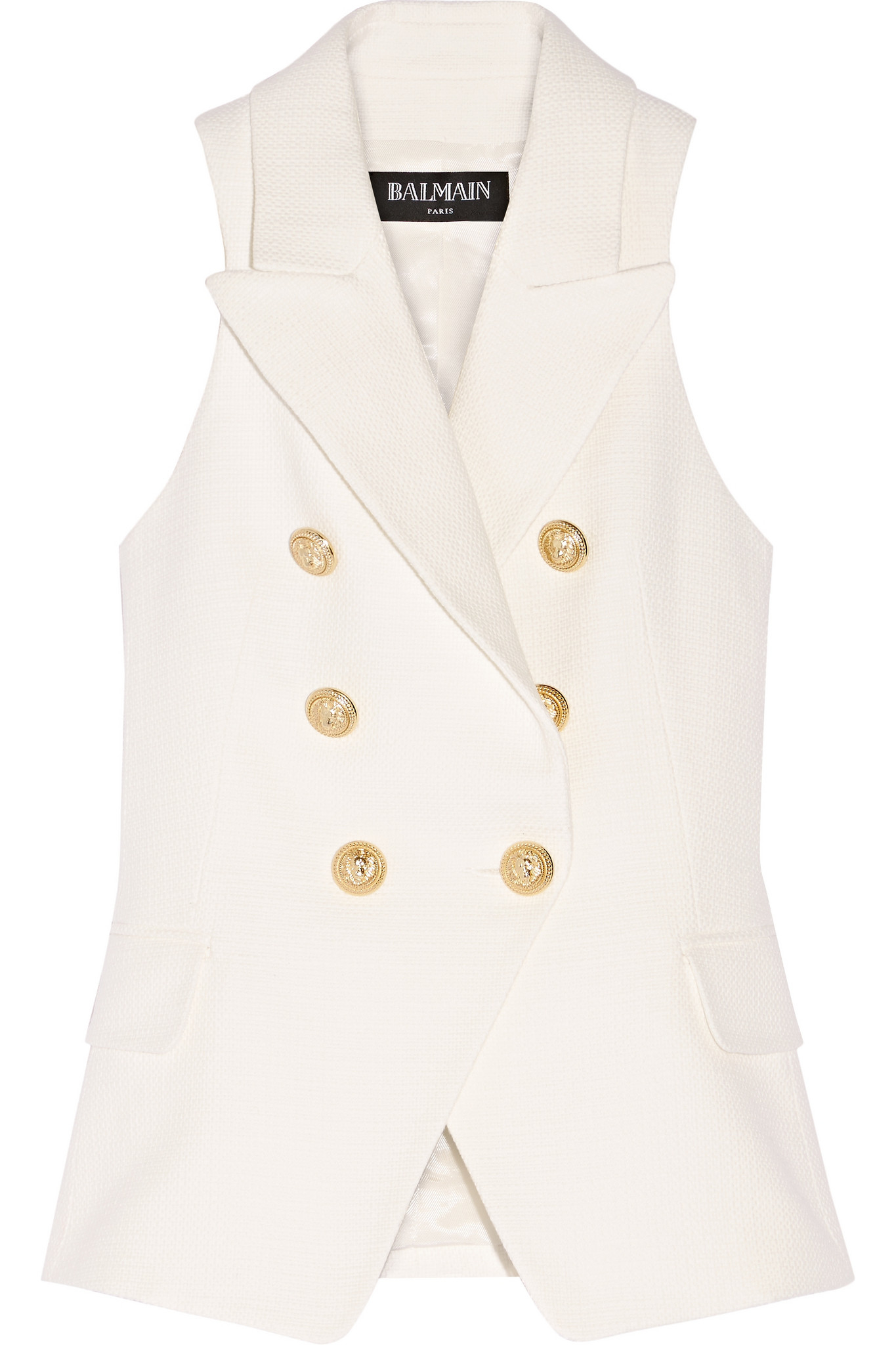 Balmain Double-breasted Basketweave Cotton Vest in White | Lyst Canada