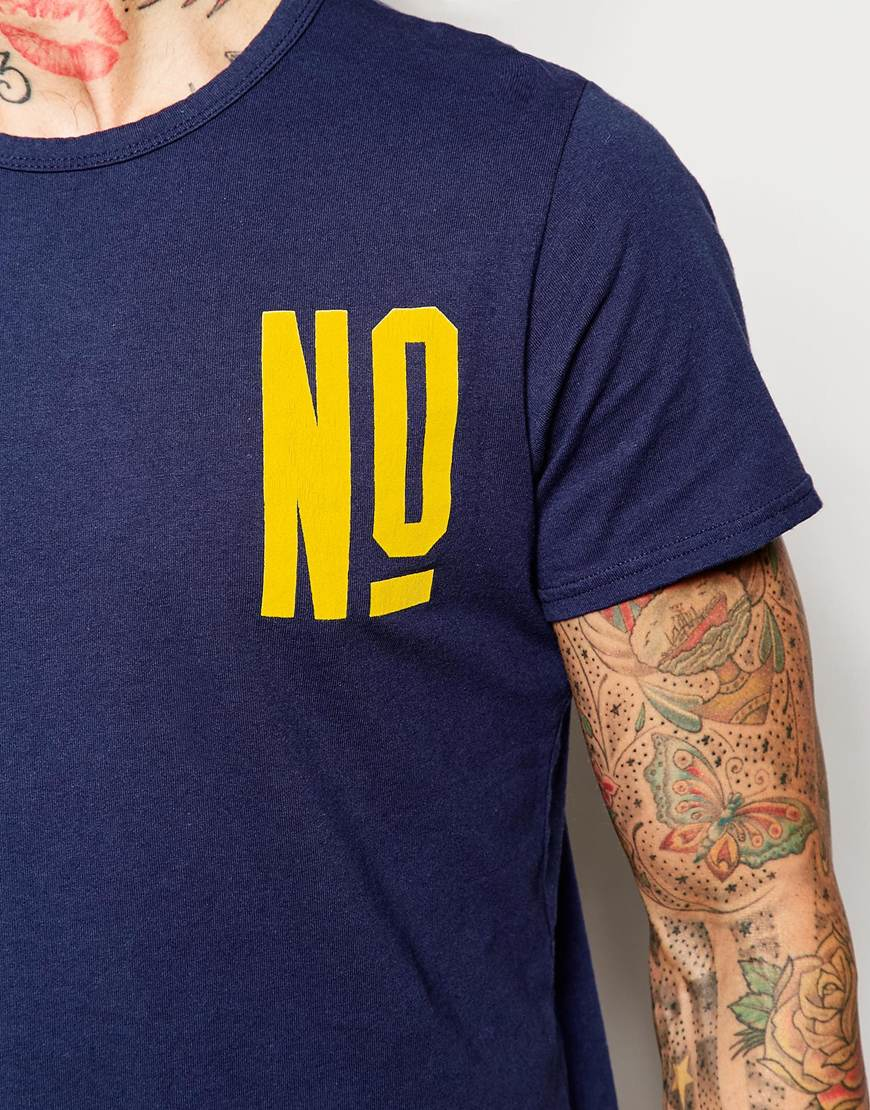 navy blue t shirt with yellow print