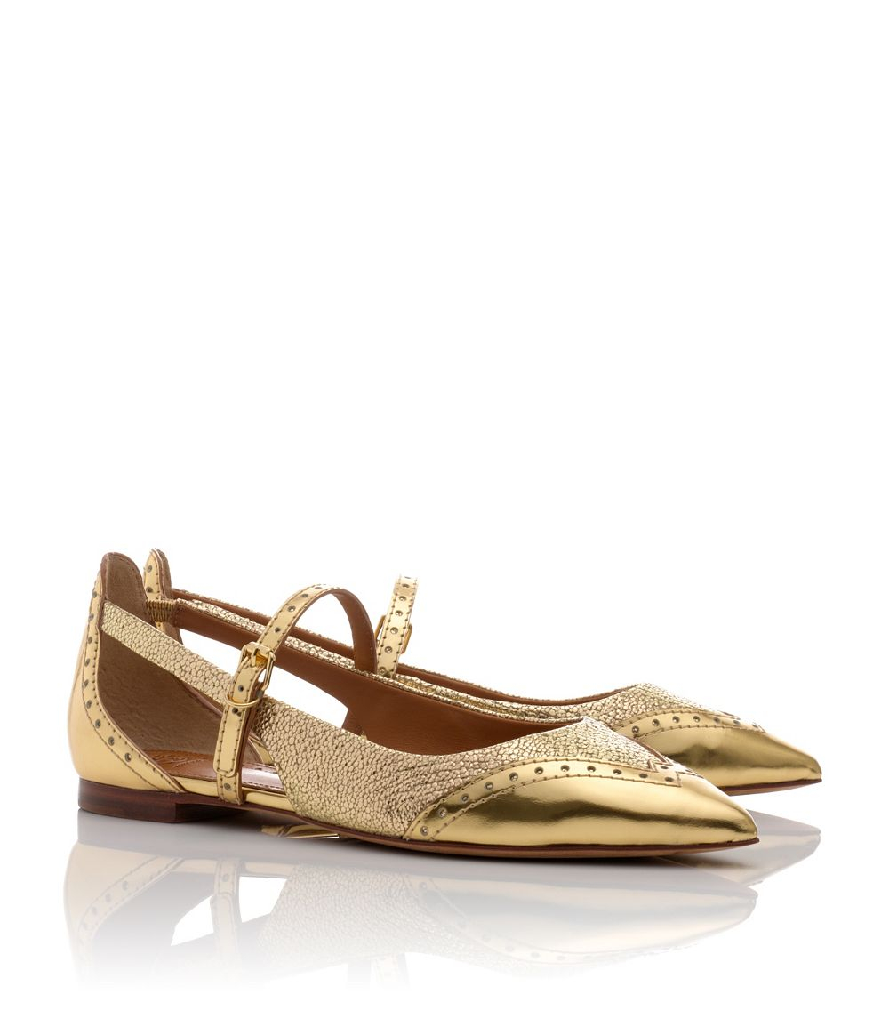 Tory burch metallic flats cheap