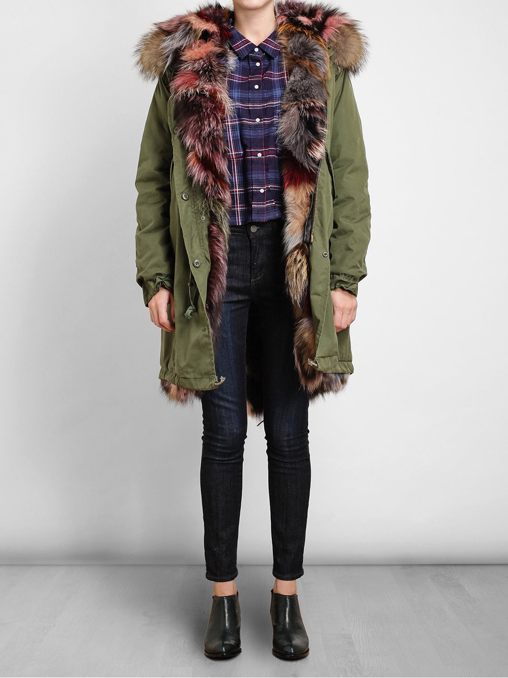 Mr & Mrs Italy Multicoloured Fur Lined Parka in Green | Lyst