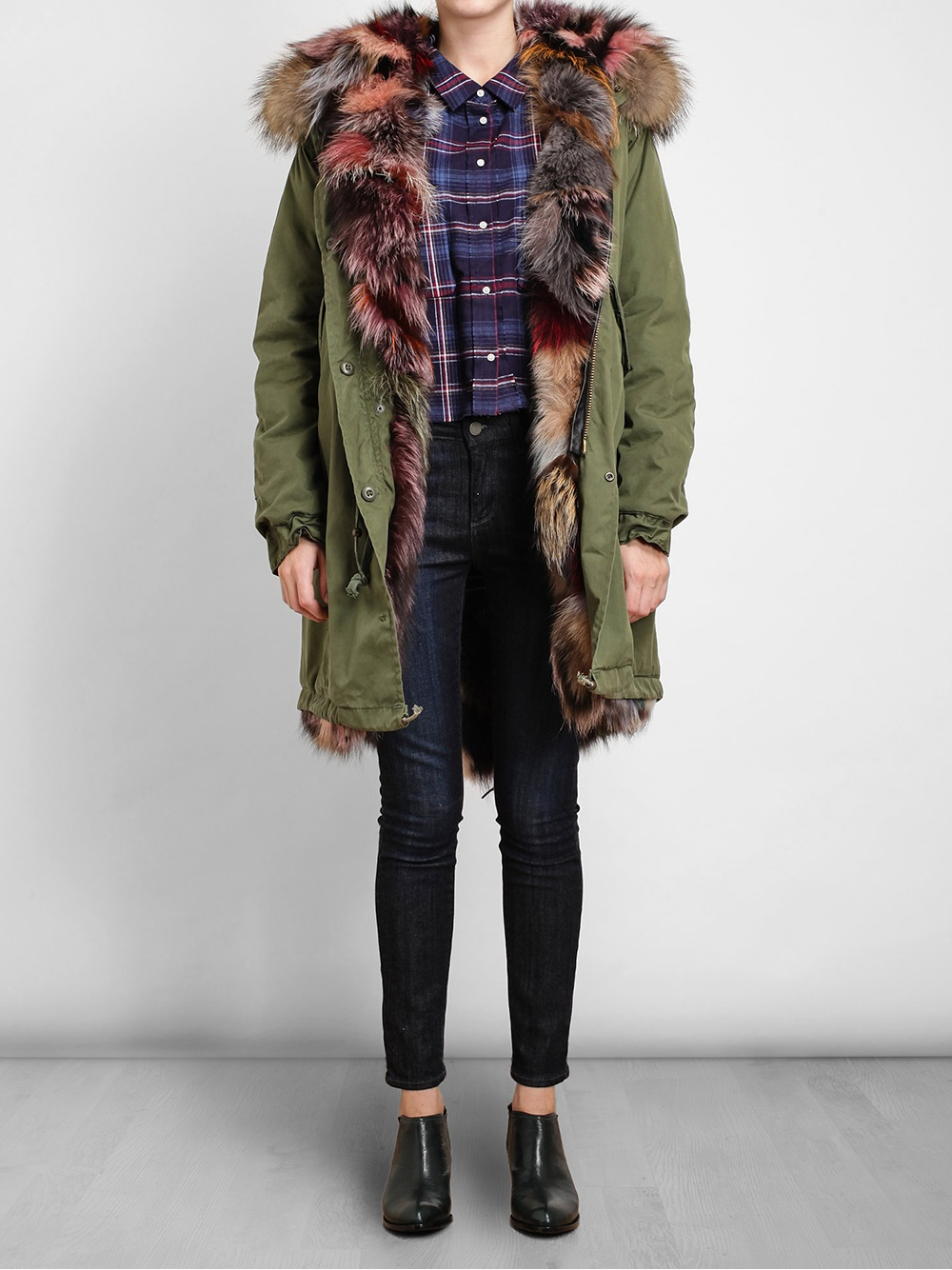 Mr Mrs Italy Multicoloured Fur Lined Parka in Green Lyst