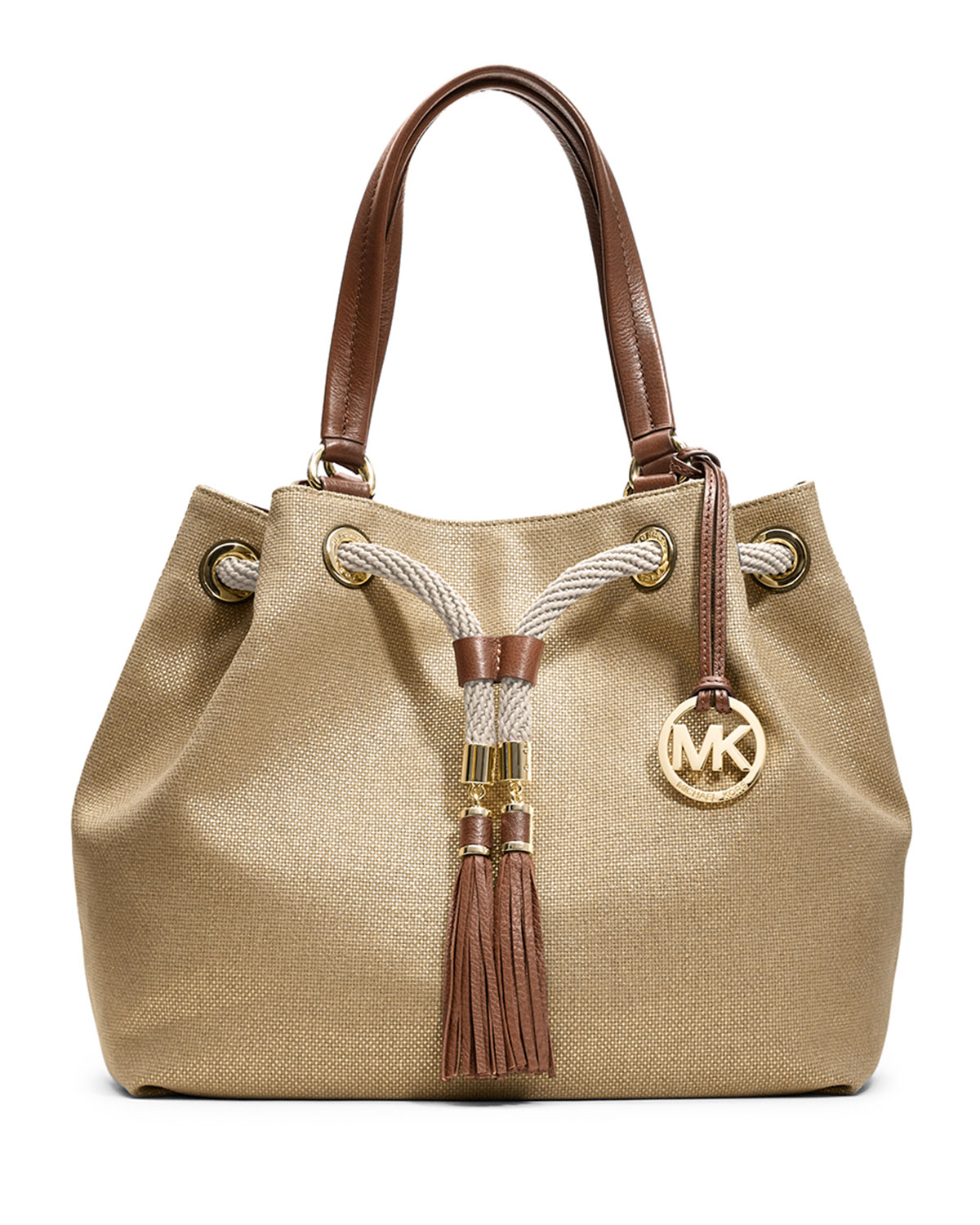 Michael michael kors Marina Large Gathered Canvas Tote Bag in Gold | Lyst