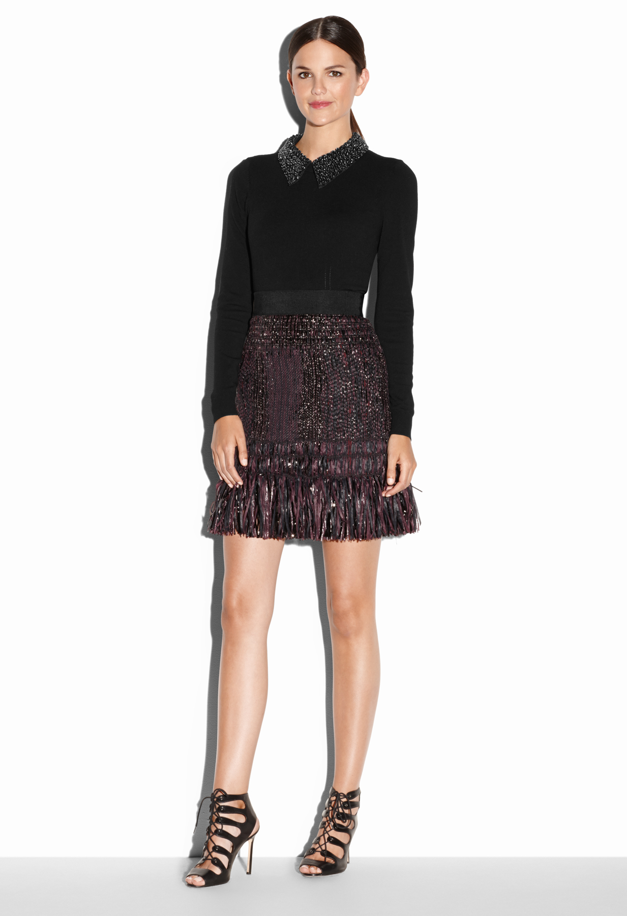 Milly Couture Fringe Tweed Modest Mini Skirt in Purple | Lyst