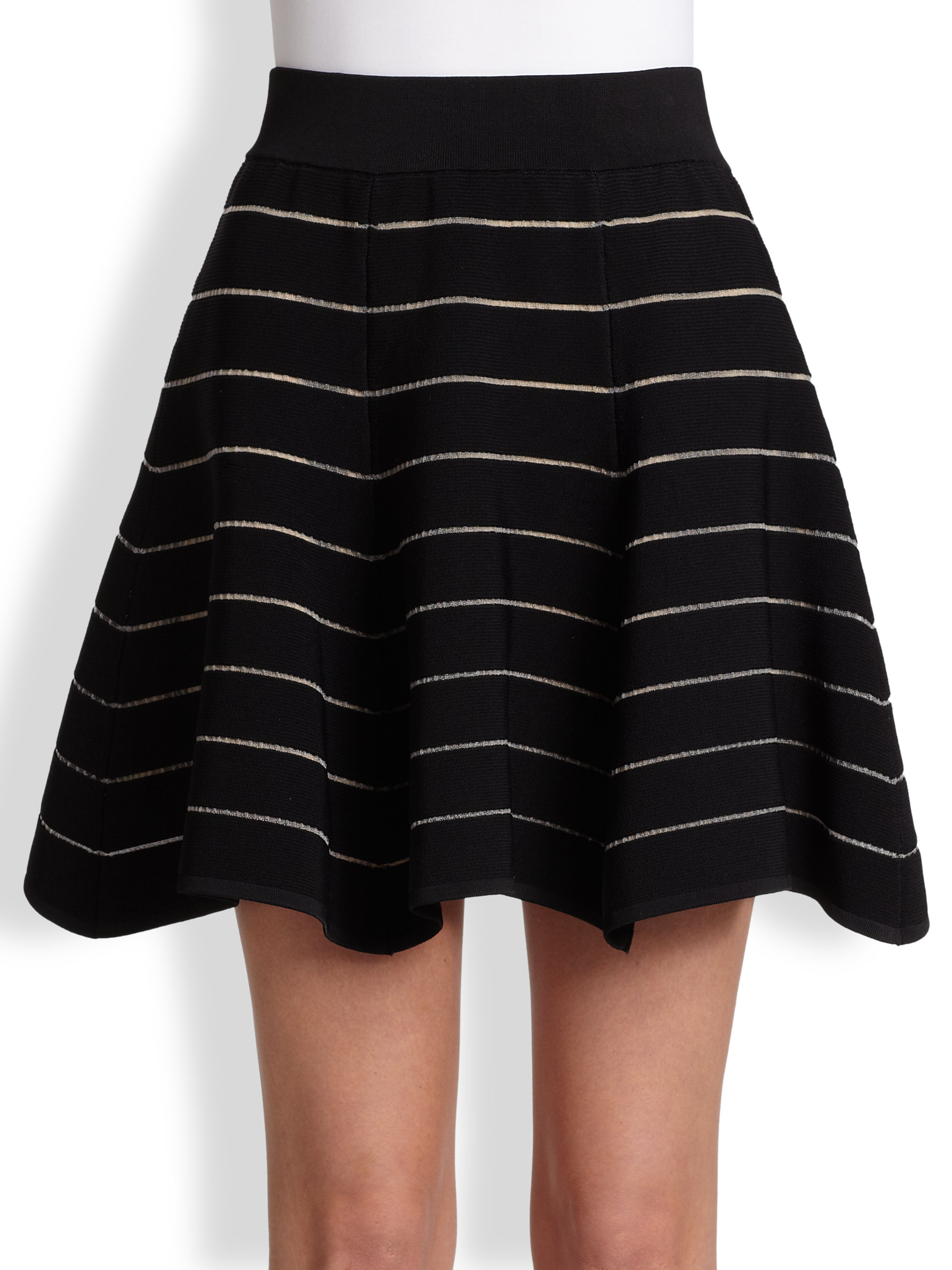 Lyst - Torn by ronny kobo Berenice Sheer Striped Flared Skirt in Black