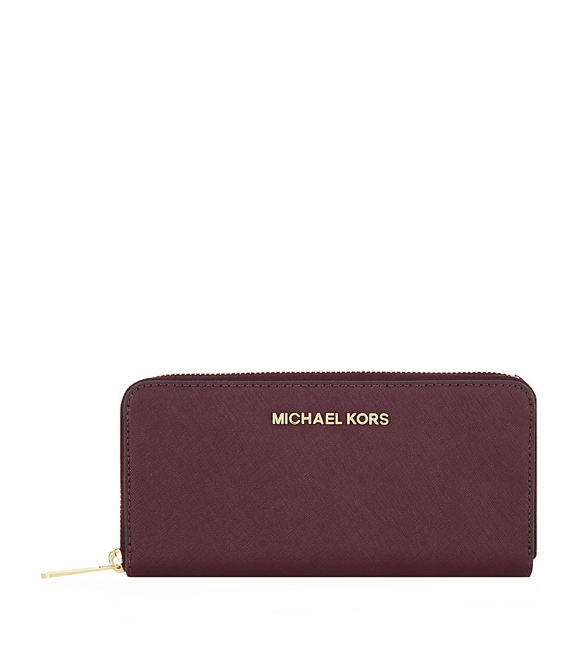 MICHAEL Michael Kors Leather Saffiano Zip-around Wallet in Claret ...