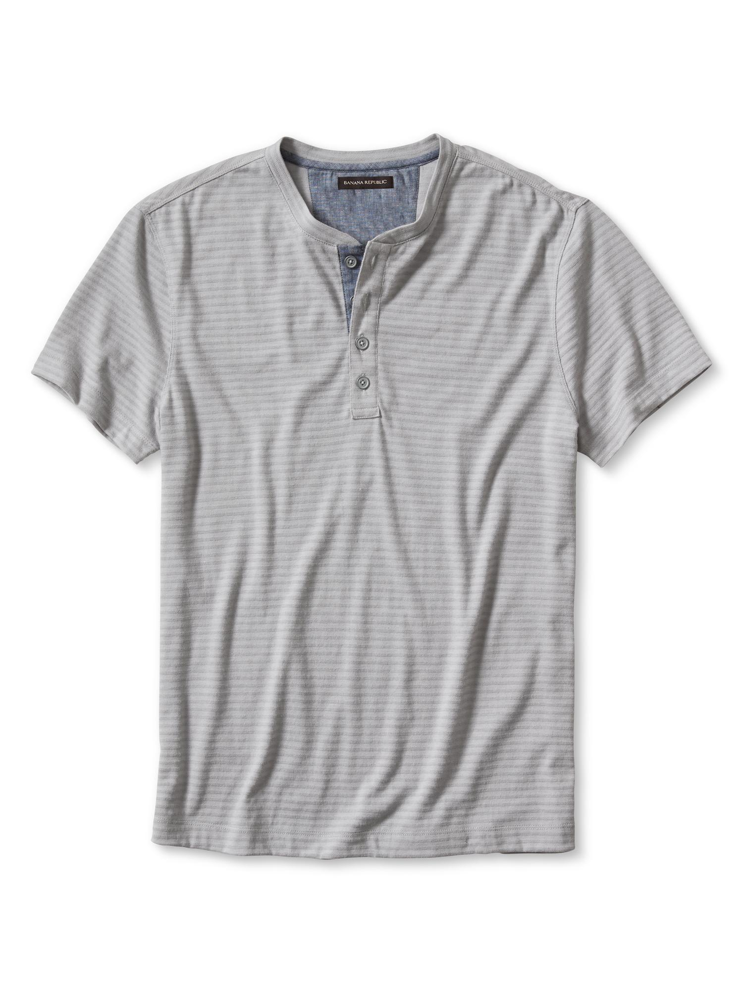 Banana Republic Striped Shortsleeve Henley in Gray for Men Lyst