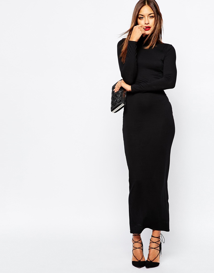 Missguided High Neck Long Sleeve Maxi Dress in Black | Lyst