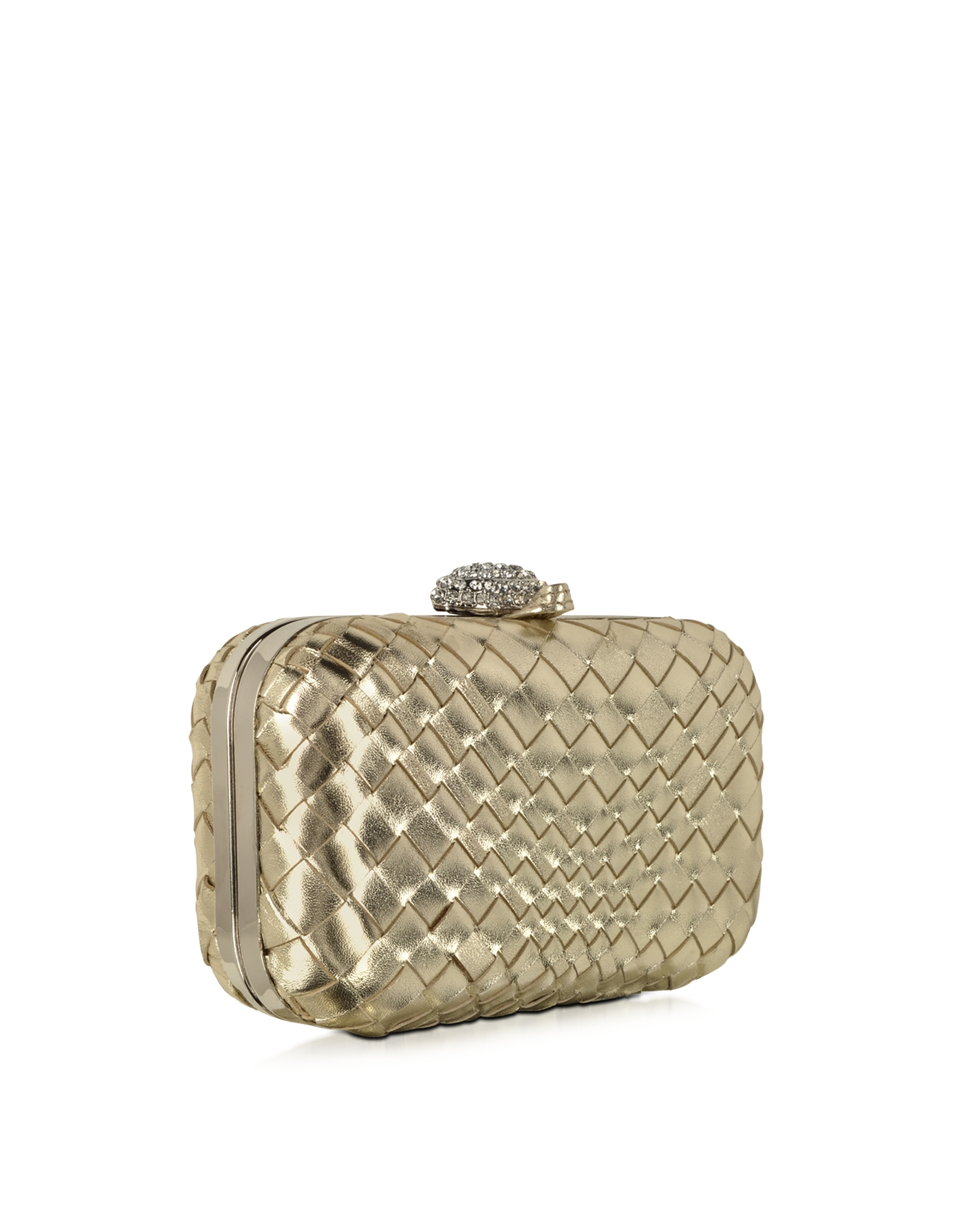 Forzieri Woven Leather Clutch W/crystals Closure in Black Lyst