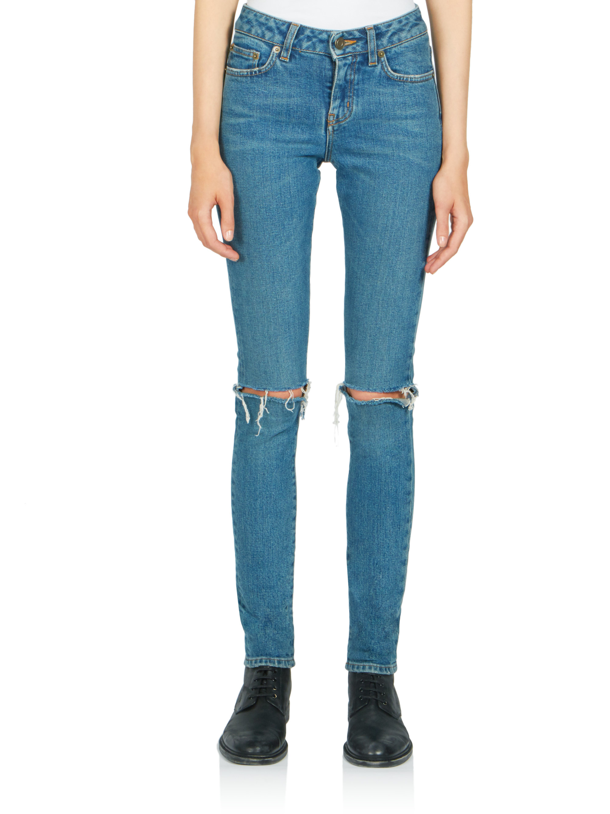 saint laurent ripped knee jeans