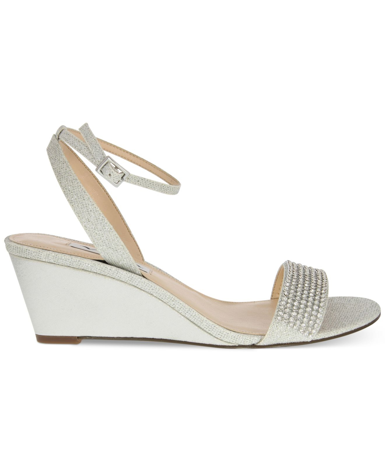 Nina Noely Mid-Wedge Evening Sandals in Silver (Metallic) - Lyst