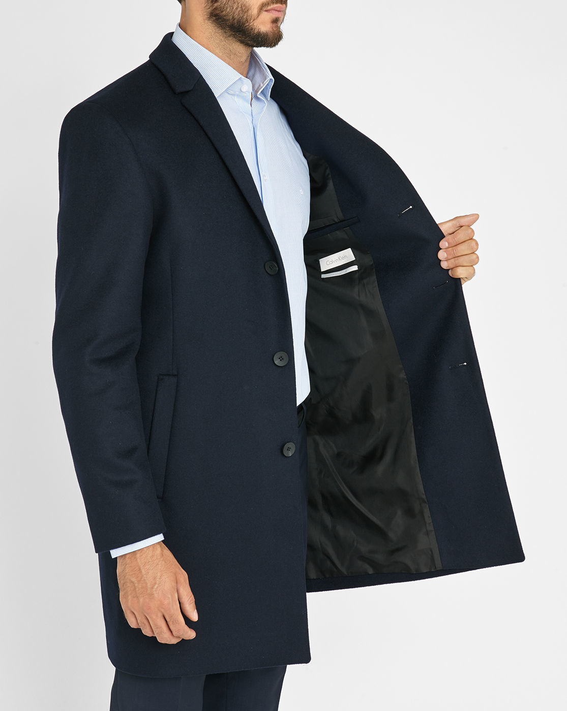 Calvin klein Navy Wool/cashmere Overcoat in Blue for Men (navy) | Lyst