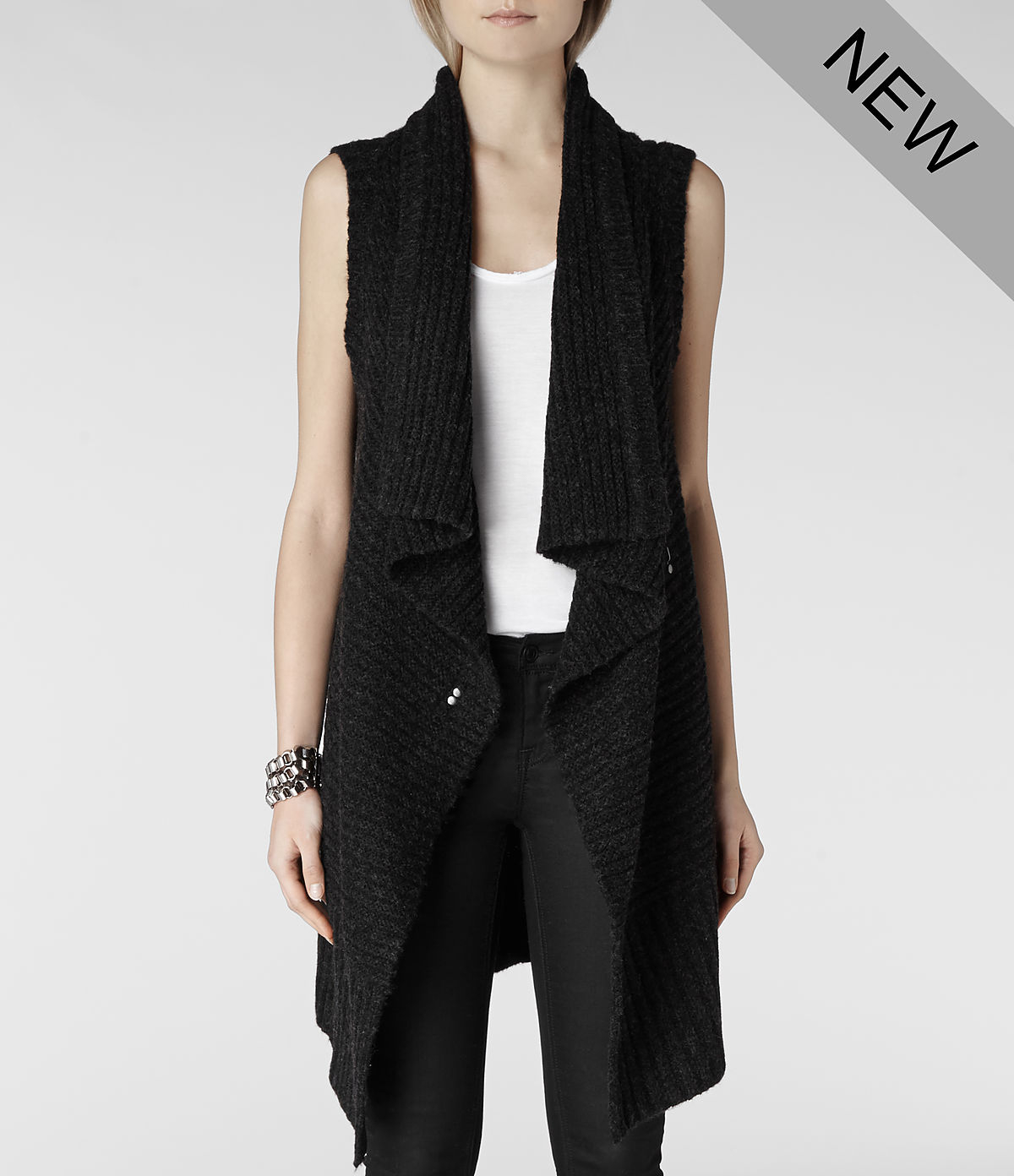 black sleeveless cardigan sweater