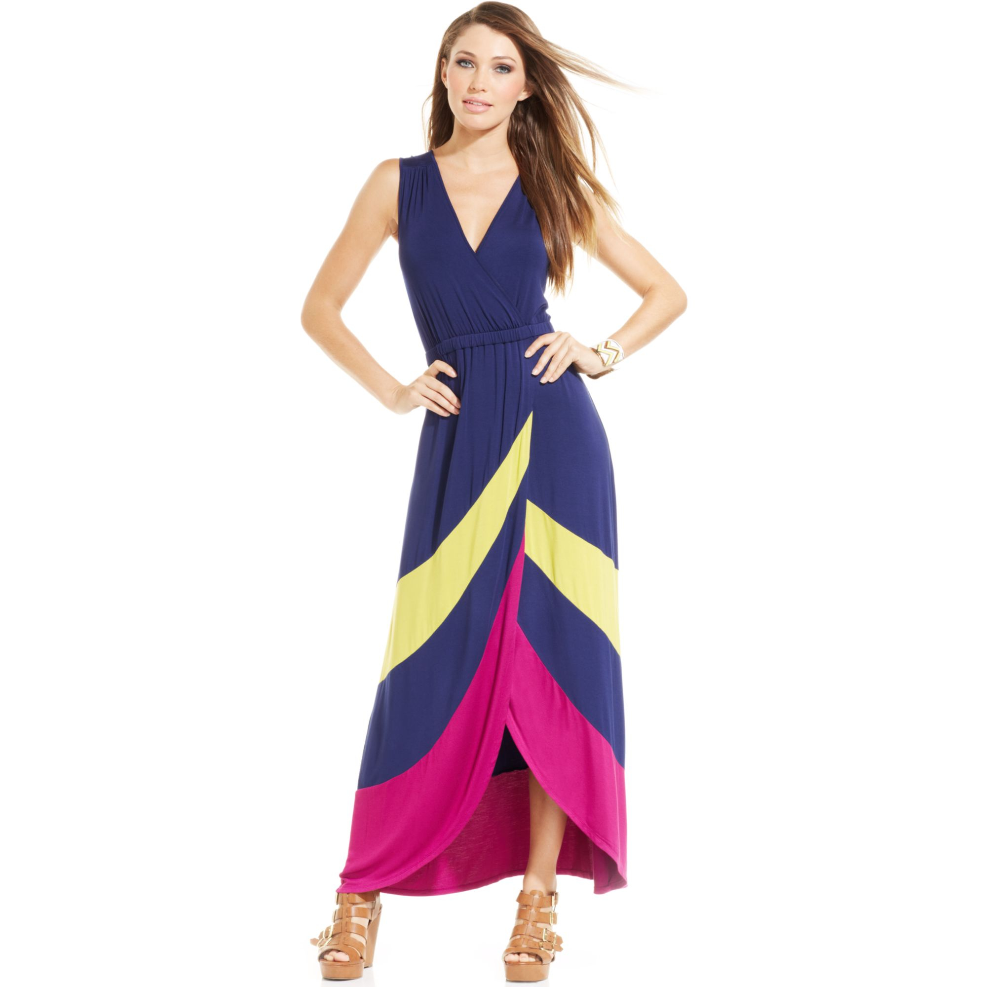 Spense Petite Sleeveless Colorblocked Tulip Maxi Dress in Purple | Lyst