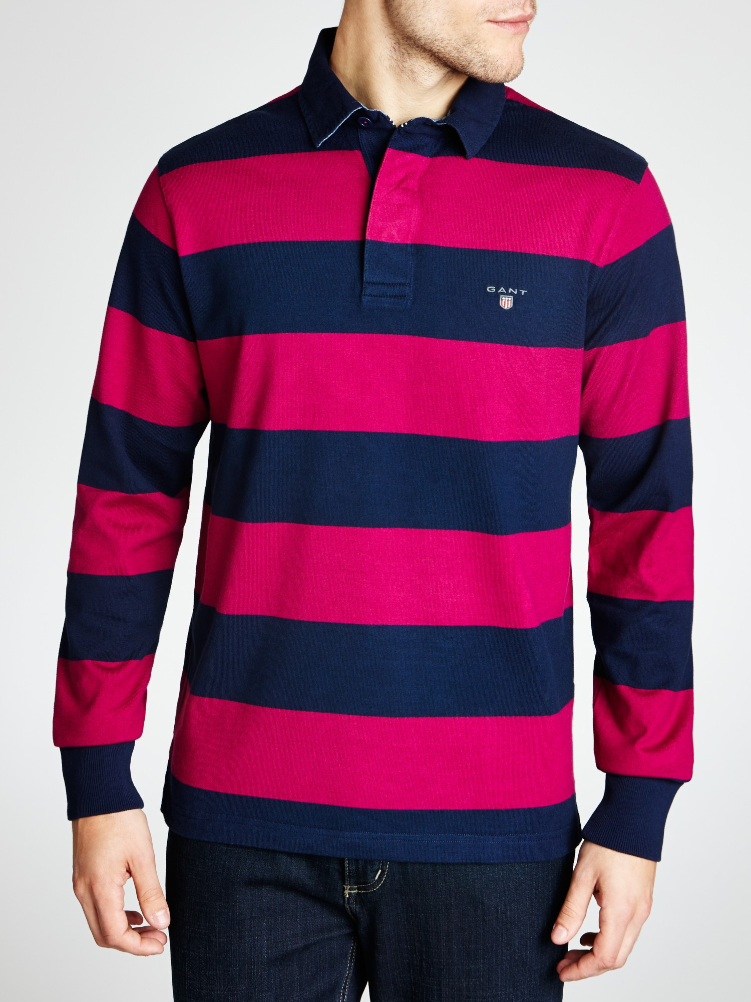GANT Cotton Bar Stripe Long Sleeve Rugby Shirt in Plum (Purple) for Men ...