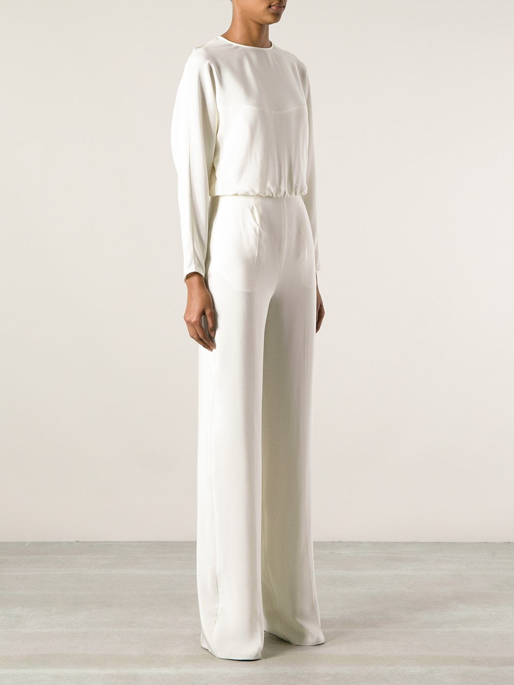 Valentino Long Sleeve Jumpsuit in White | Lyst