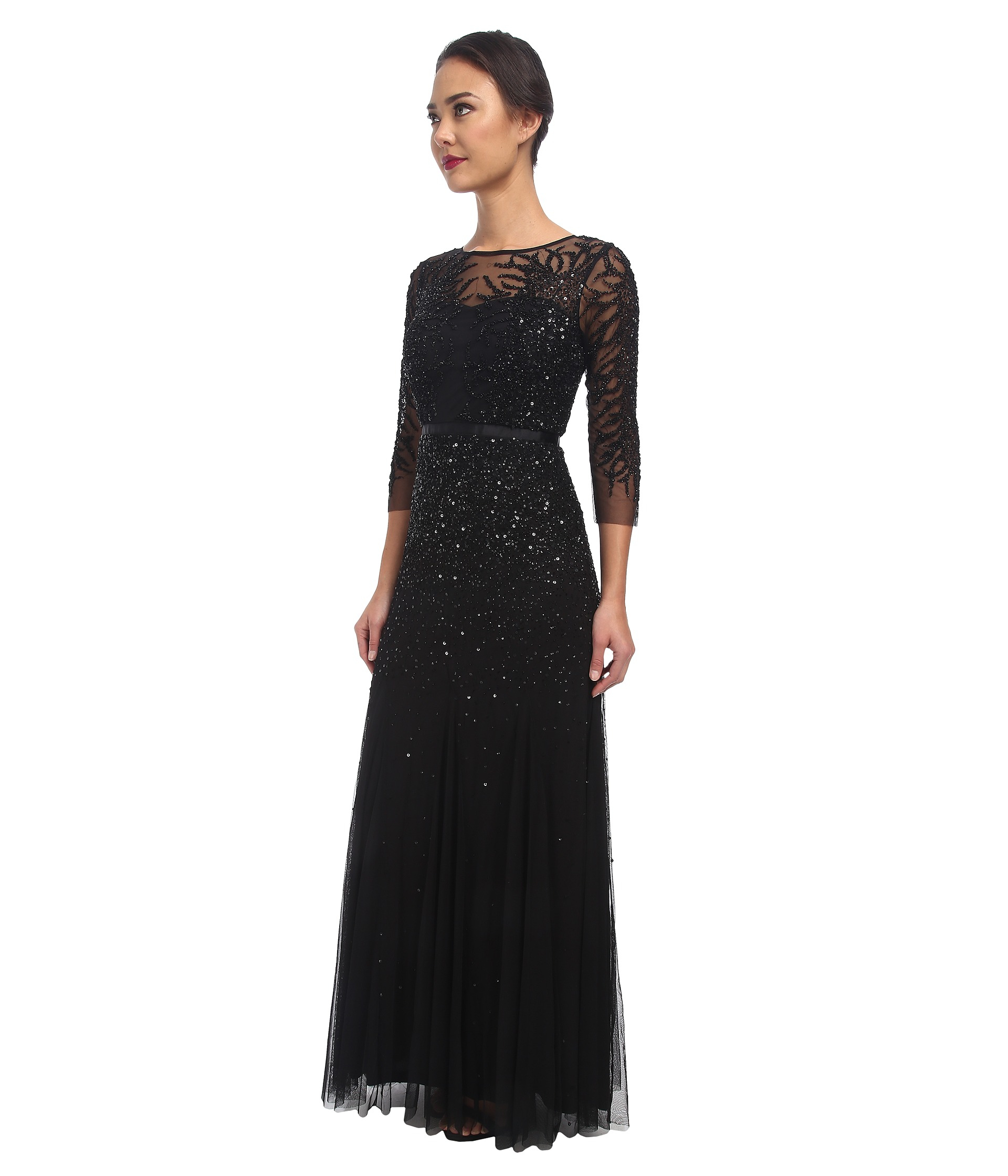 Adrianna Papell Long Sleeve Beaded Gown ...