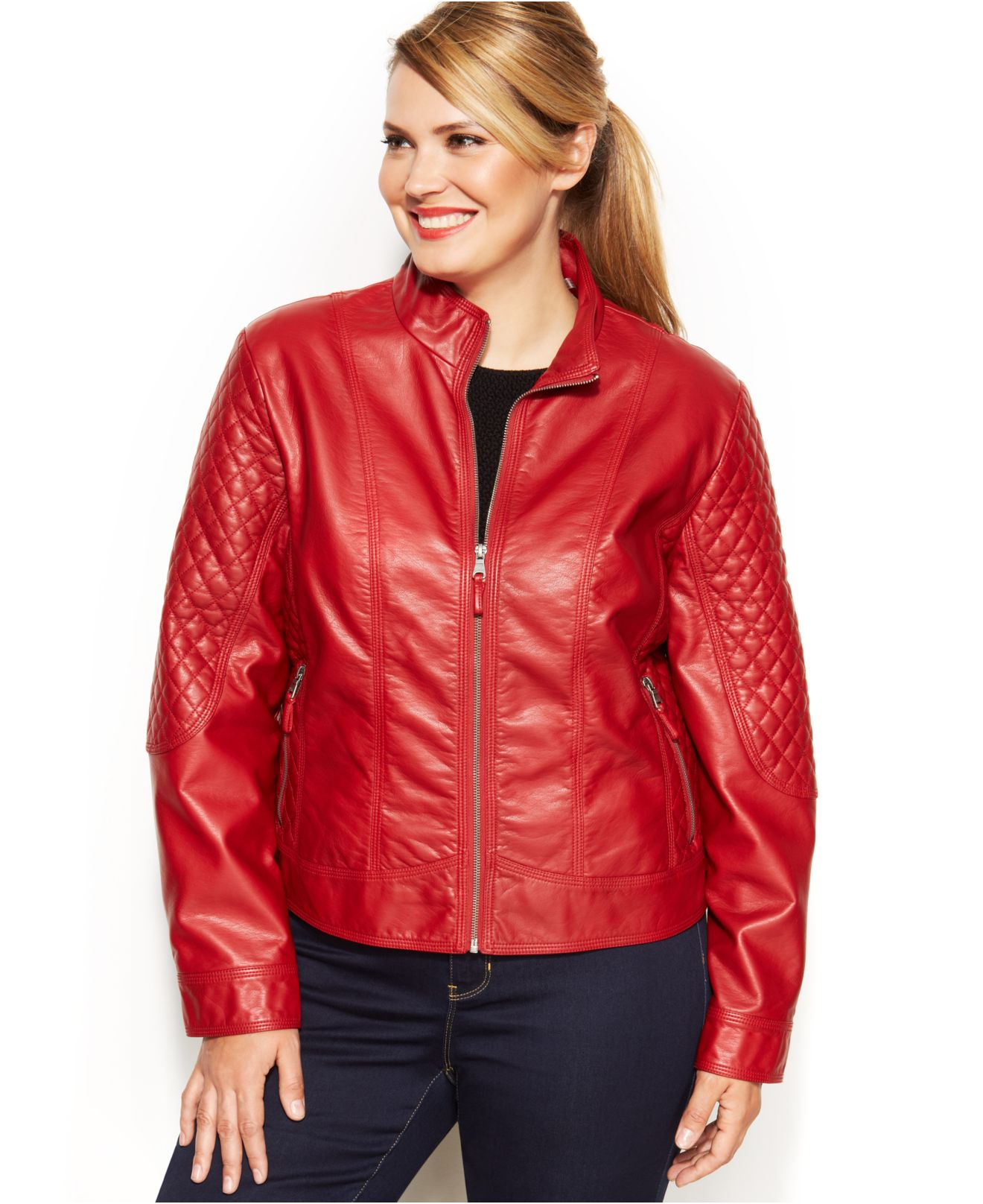 Shop Plus Size Red Faux Leather Jacket | UP TO 53% OFF