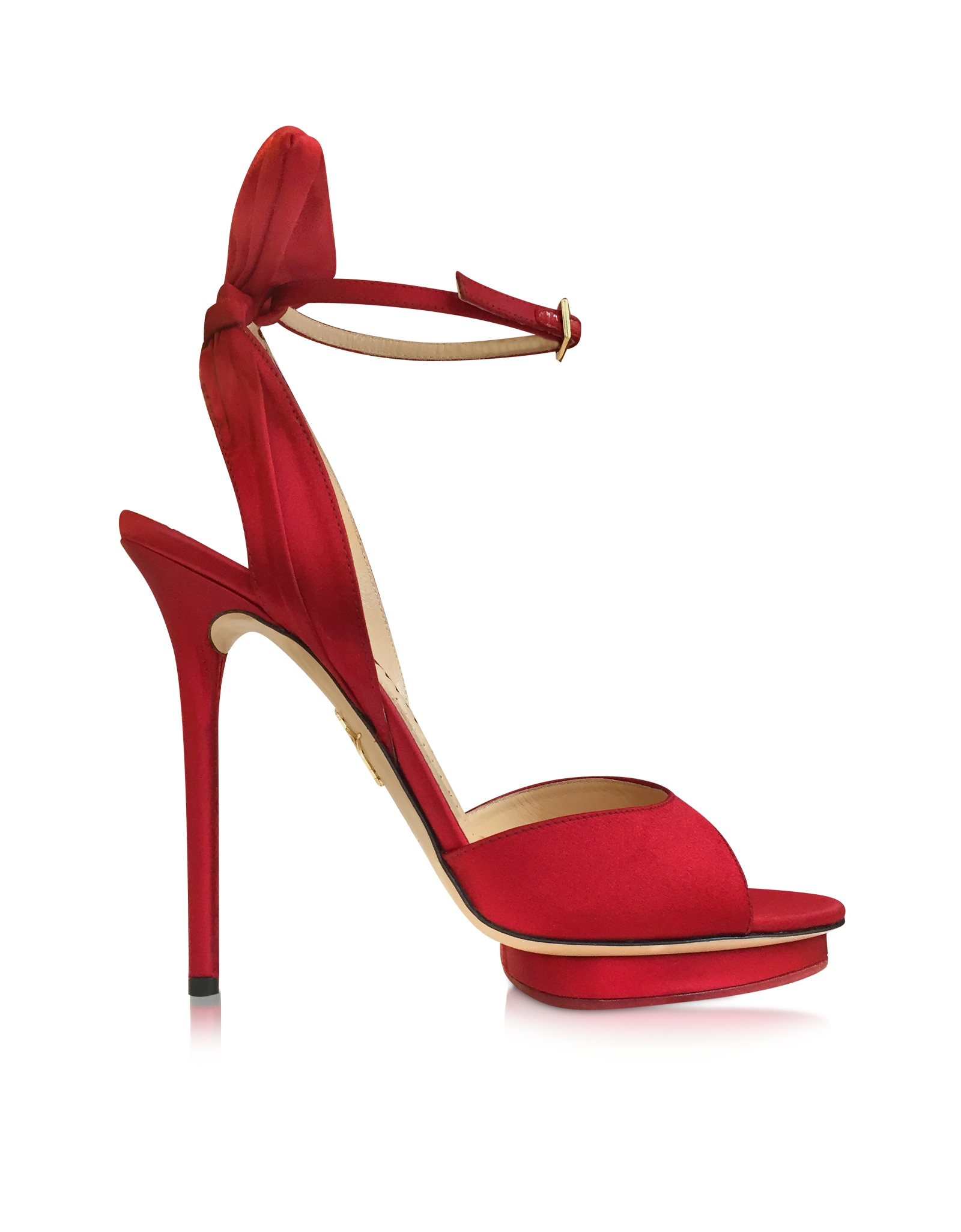 red satin platform heels