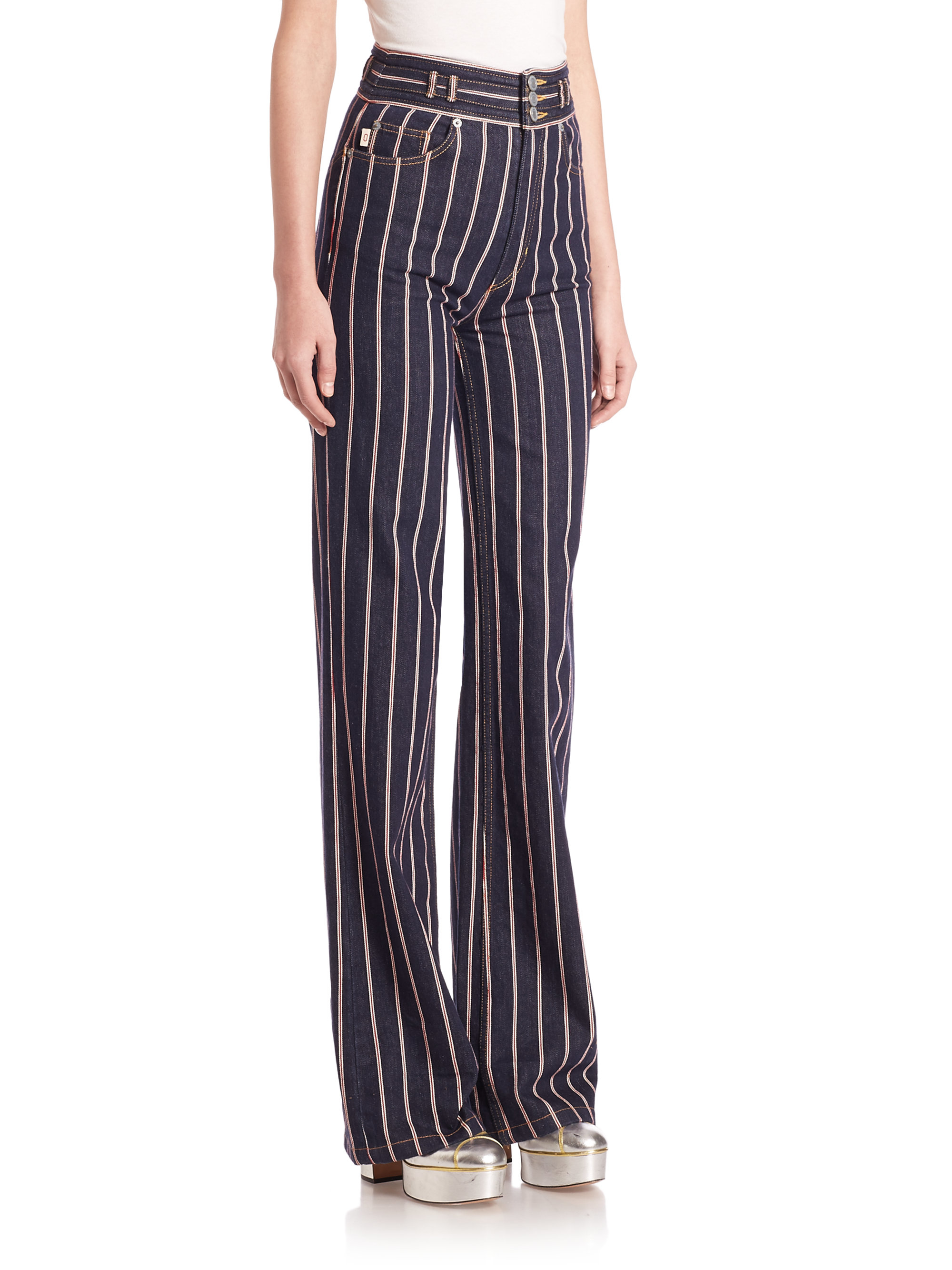 Marc Jacobs Denim Striped High-rise Wide-leg Jeans - Lyst