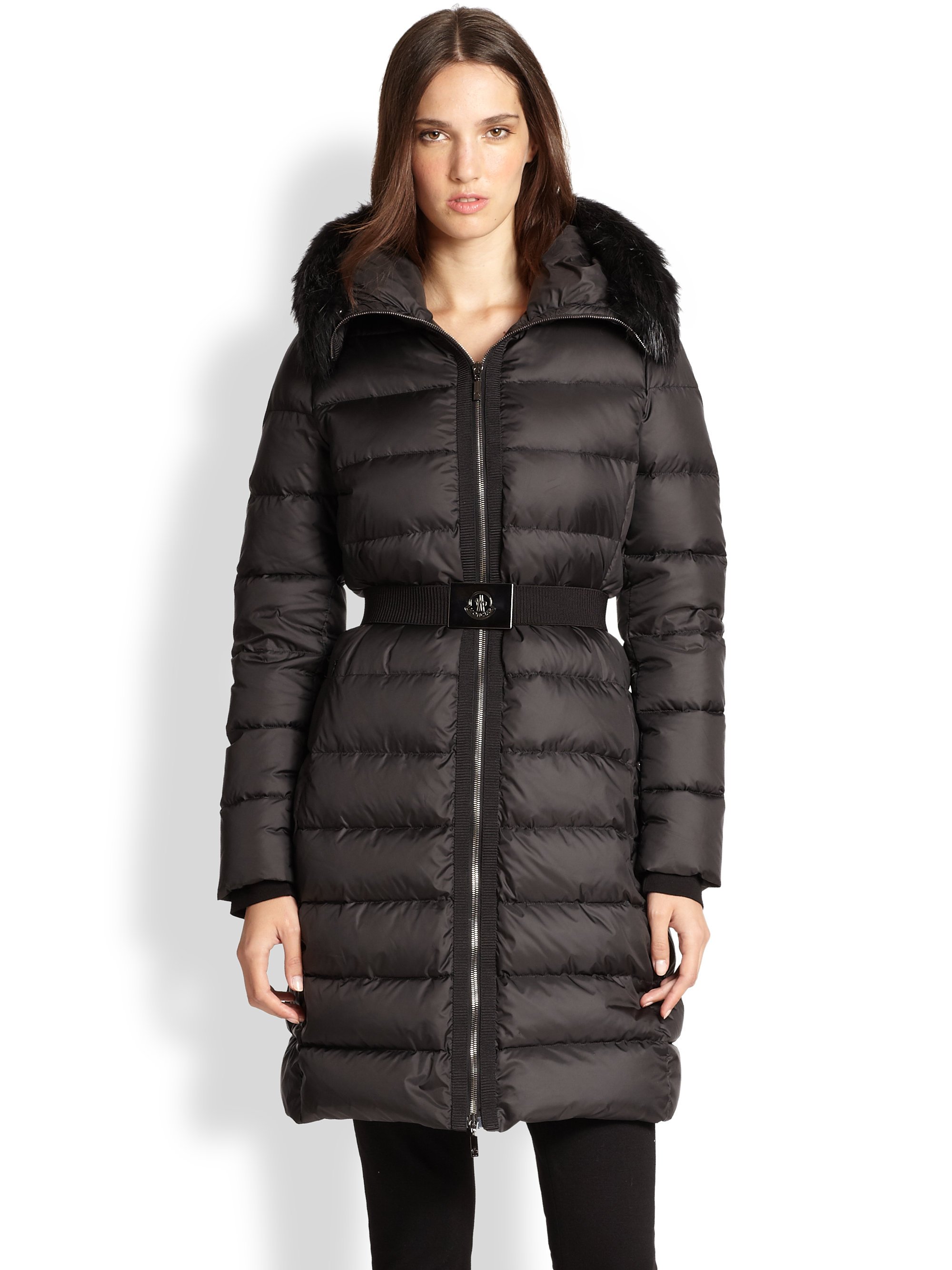 Moncler Fur-trim Fabre Puffer Jacket in Black | Lyst