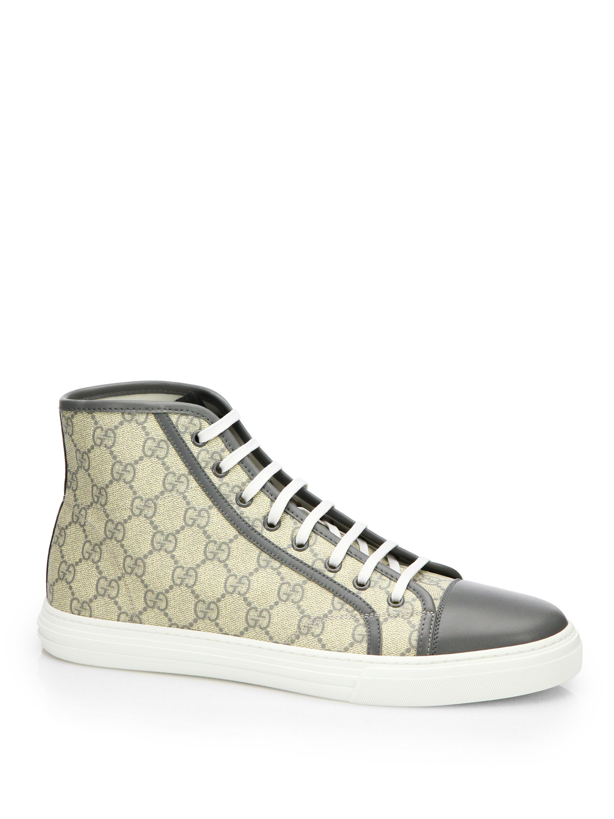 Gucci Gg Supreme Canvas & Leather High-Top Sneakers in Beige for Men ...