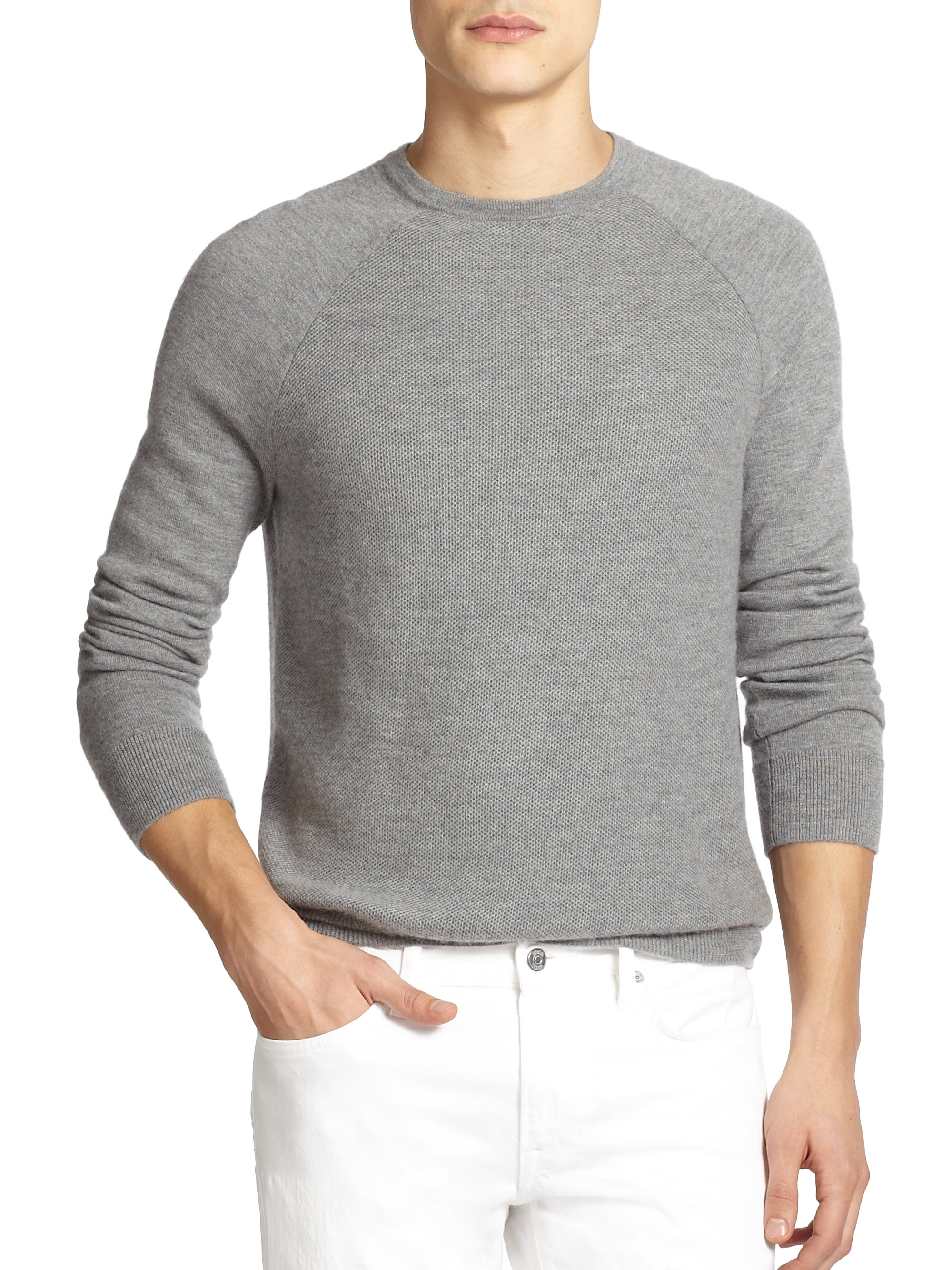Vince Raglan Birdseye Cashmere Sweater in Heather-Cinder (Gray) for Men ...