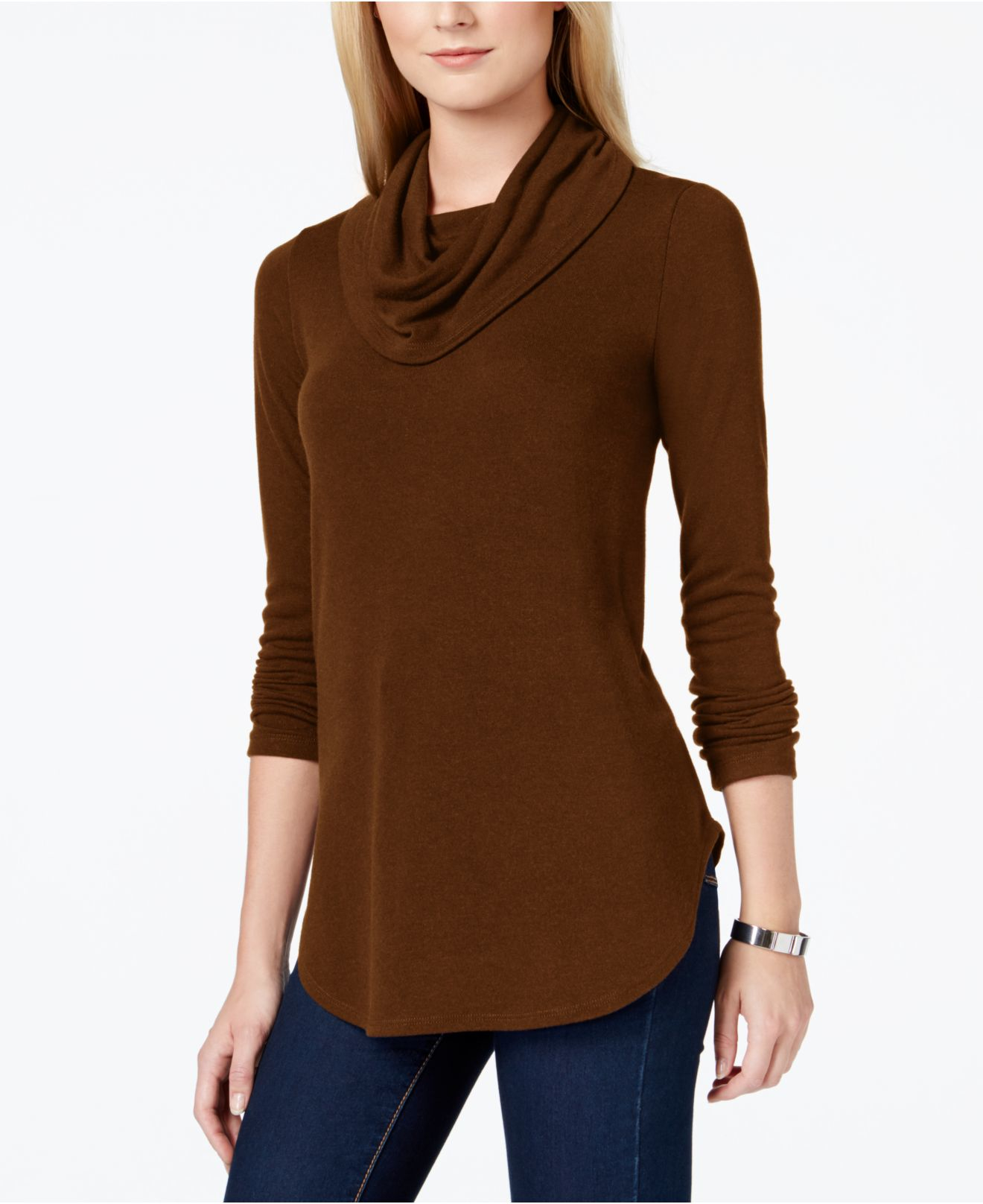 Karen Kane Cowl-neck Light Weight Sweater in Brown - Lyst