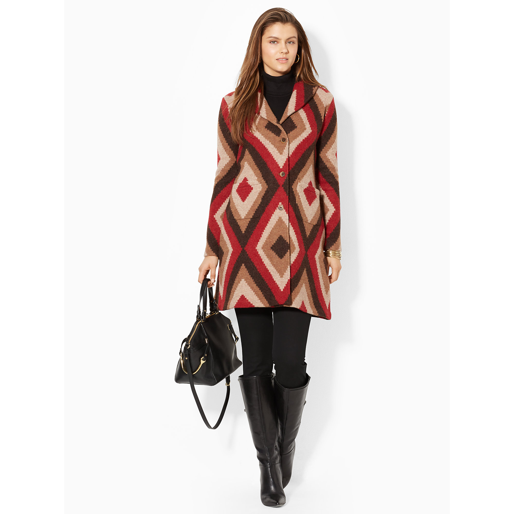 Lyst Lauren By Ralph Lauren ShawlCollar Sweater Coat in Red