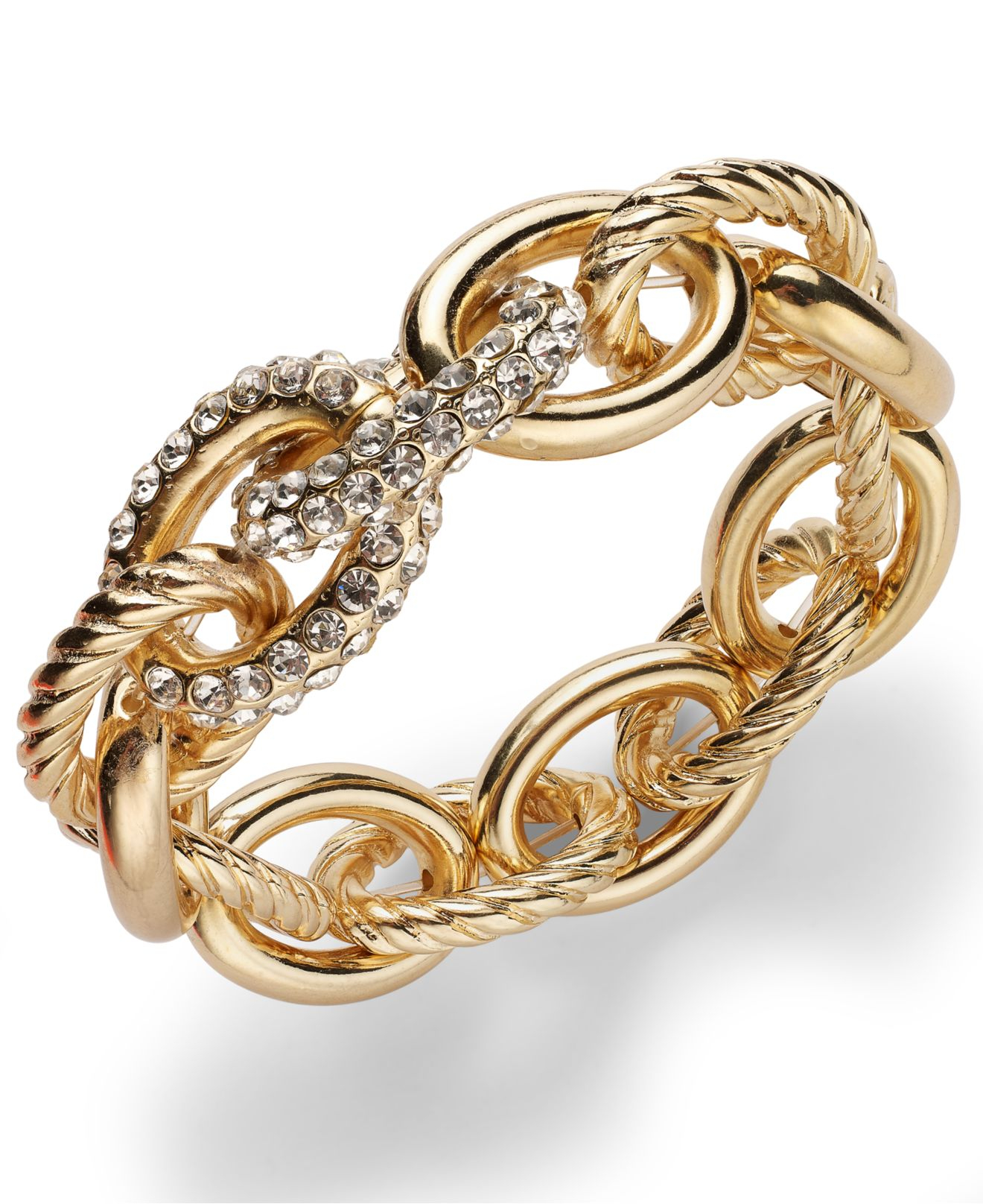 Inc International Concepts Gold-Tone Pavé Link Stretch Bracelet in Gold