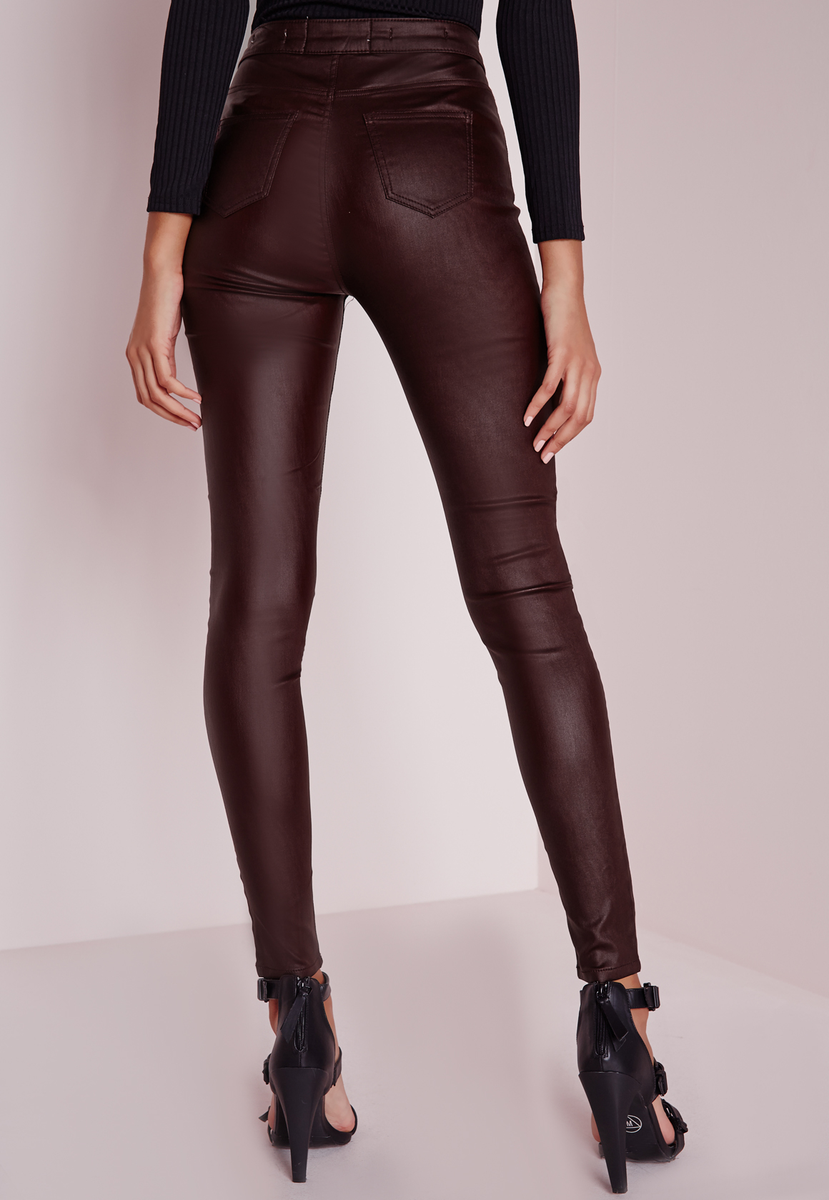 black high waisted wet look jeans