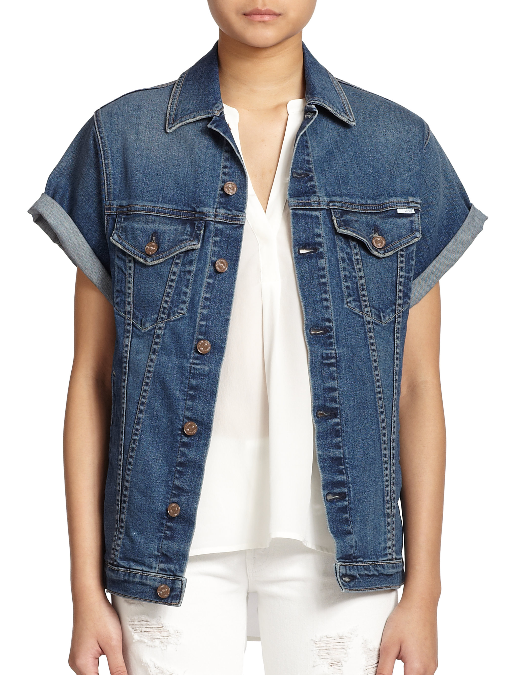 Mother Cronie ShortSleeve Denim Jacket in Blue Lyst